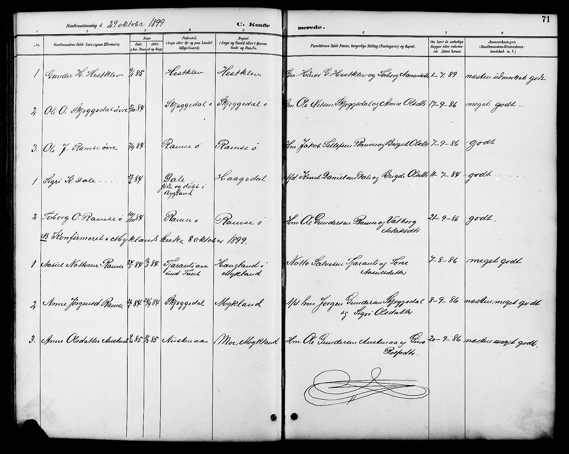 Åmli sokneprestkontor, SAK/1111-0050/F/Fb/Fbb/L0002: Parish register (copy) no. B 2, 1890-1905, p. 71