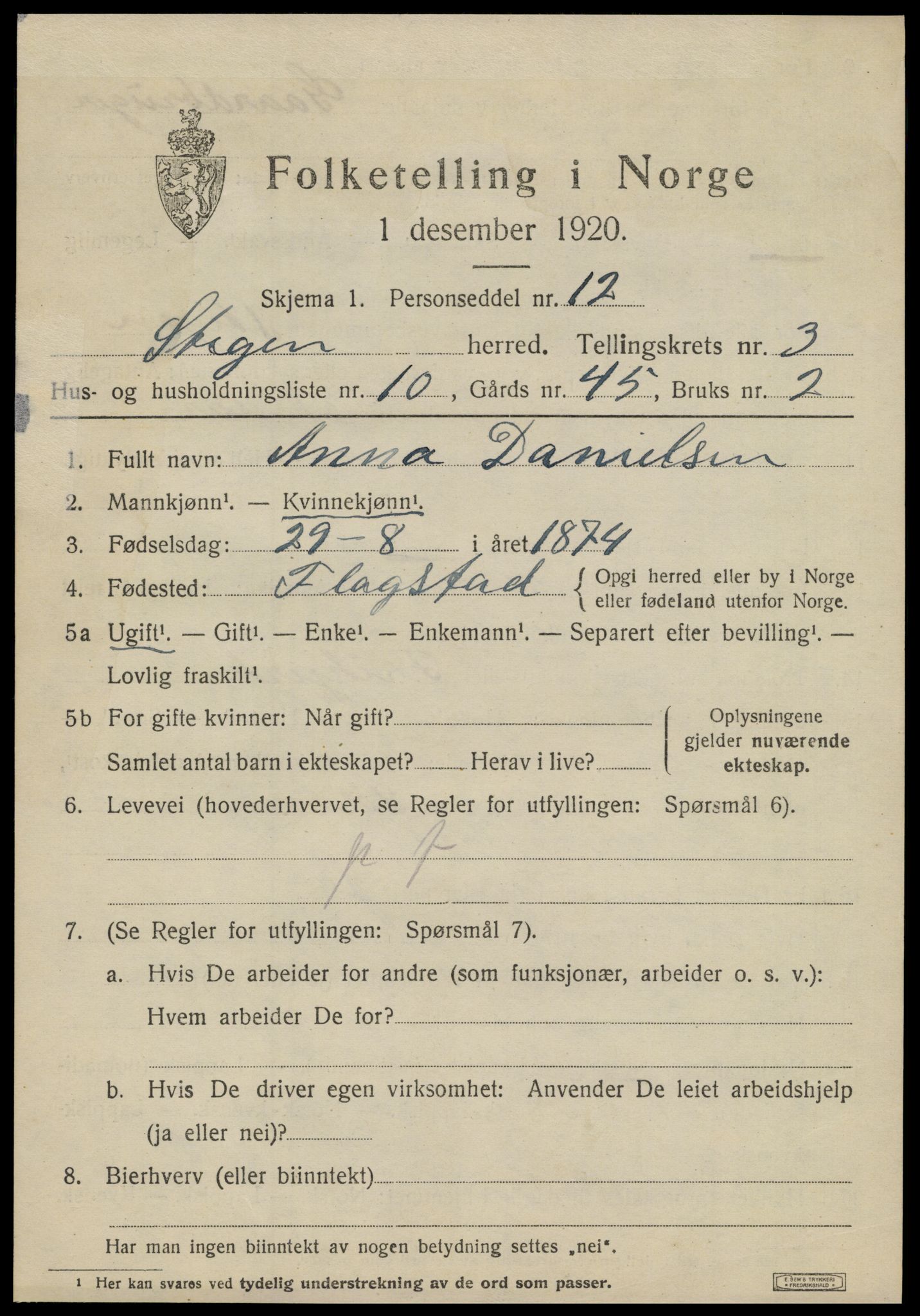 SAT, 1920 census for Steigen, 1920, p. 1524