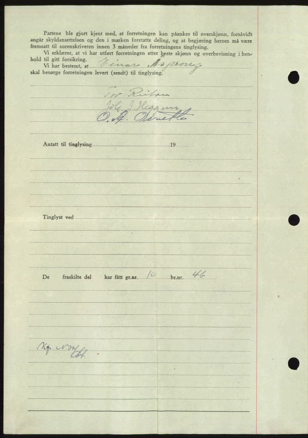 Nordmøre sorenskriveri, AV/SAT-A-4132/1/2/2Ca: Mortgage book no. A101, 1946-1946, Diary no: : 750/1946