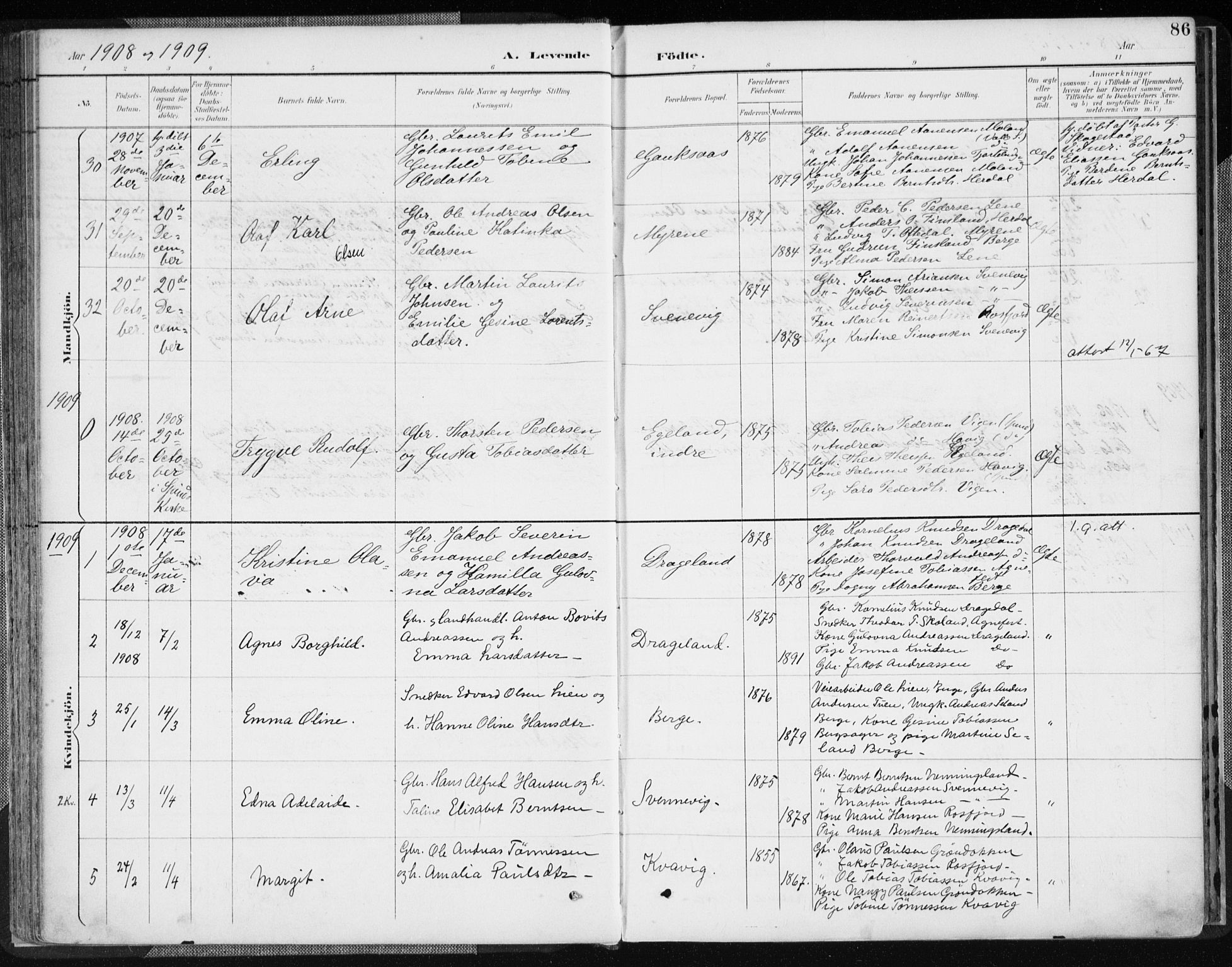 Lyngdal sokneprestkontor, AV/SAK-1111-0029/F/Fa/Fac/L0012: Parish register (official) no. A 12, 1894-1918, p. 86