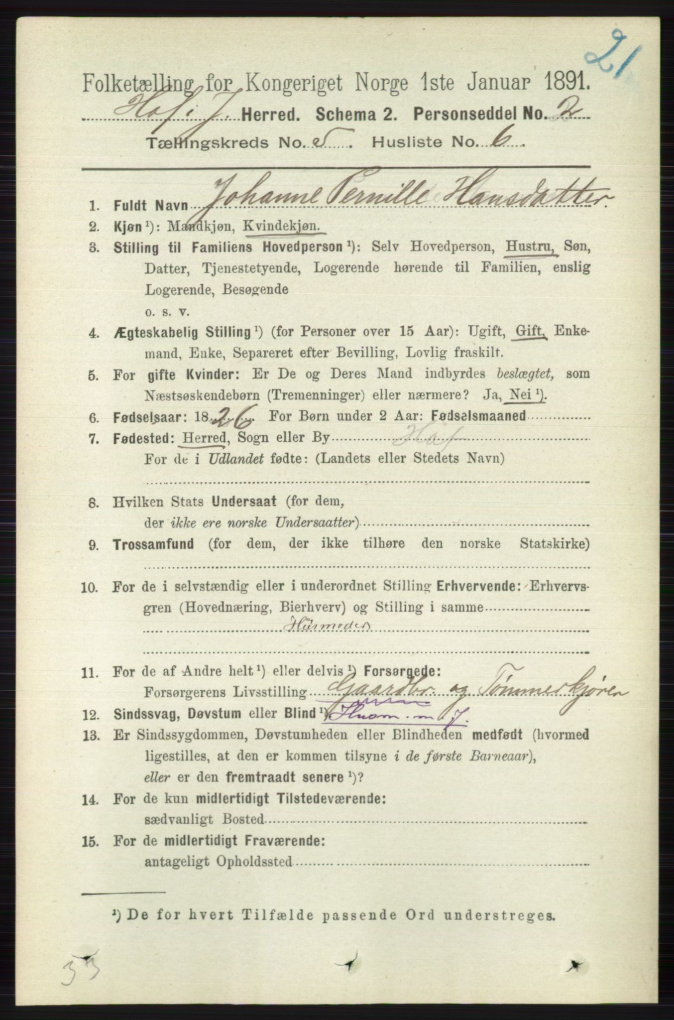 RA, 1891 census for 0714 Hof, 1891, p. 1520