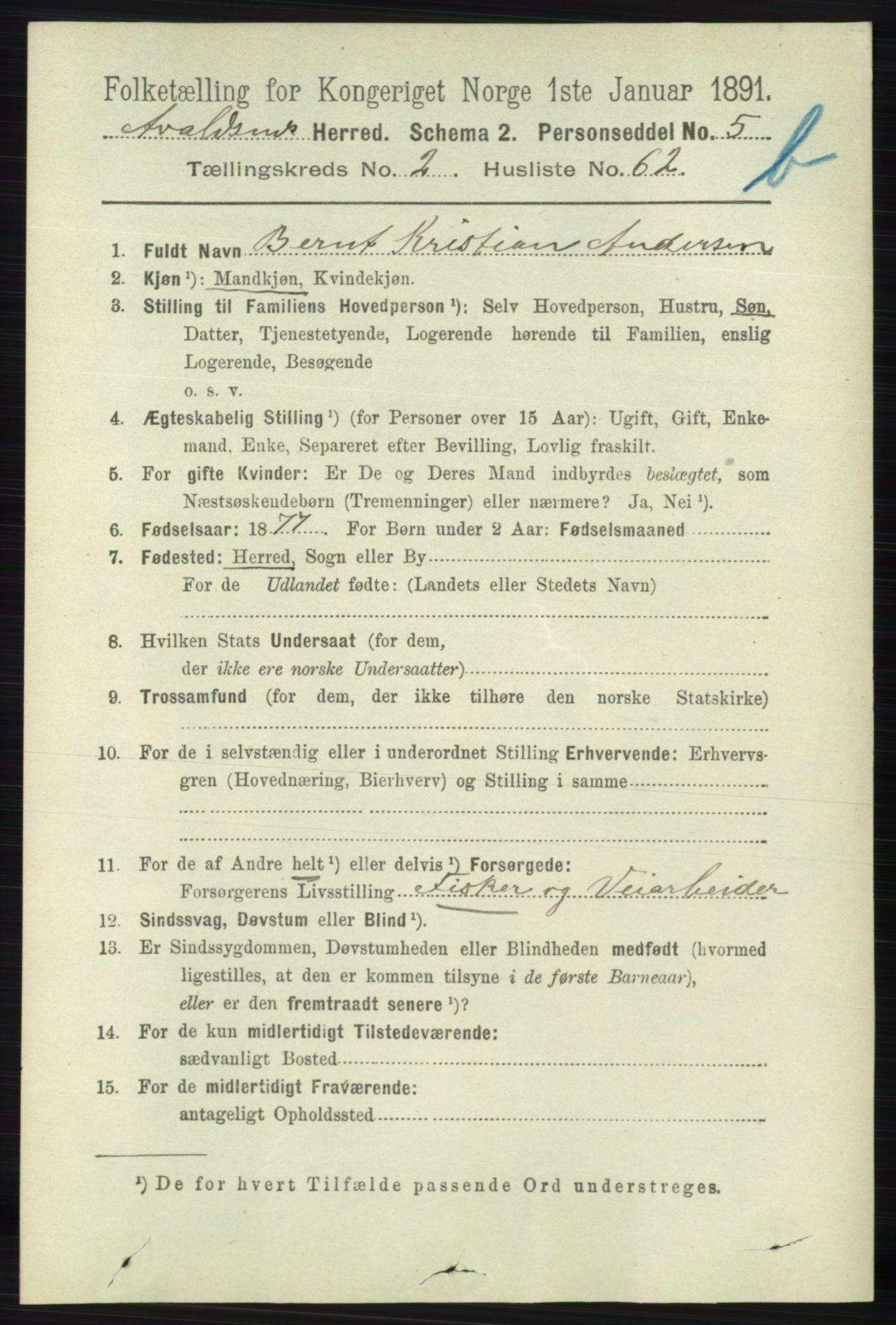 RA, 1891 census for 1147 Avaldsnes, 1891, p. 2322