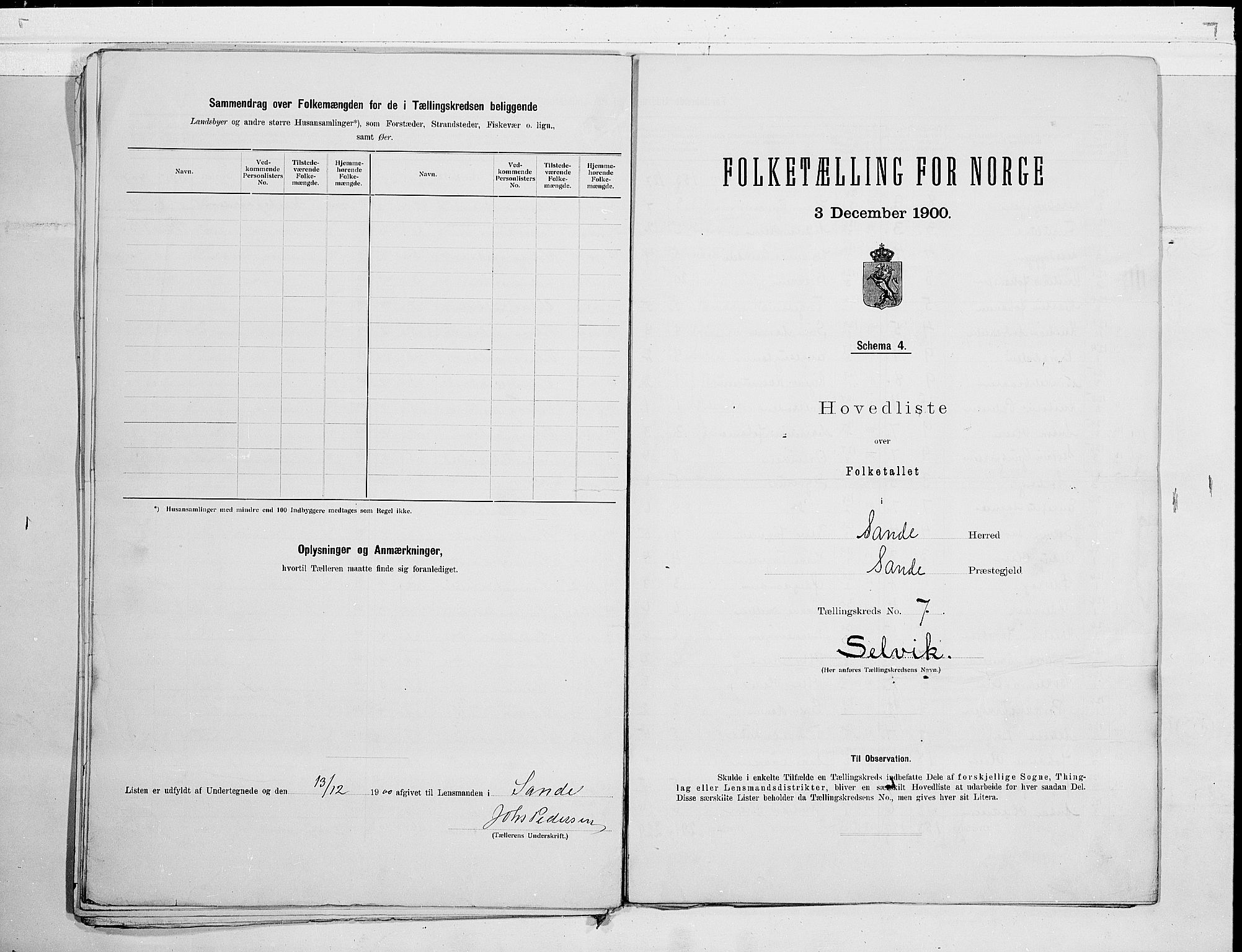 RA, 1900 census for Sande, 1900, p. 18