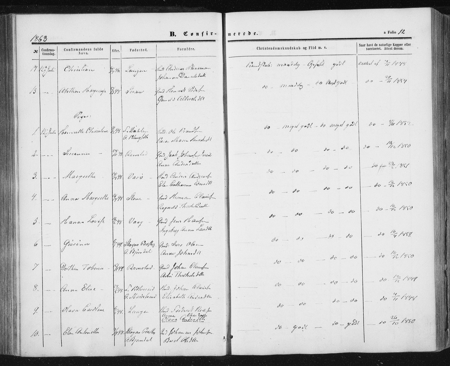 Ministerialprotokoller, klokkerbøker og fødselsregistre - Nord-Trøndelag, SAT/A-1458/784/L0670: Parish register (official) no. 784A05, 1860-1876, p. 12