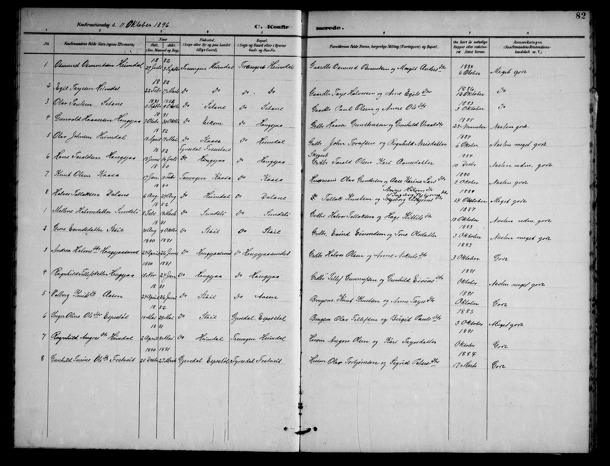 Nissedal kirkebøker, AV/SAKO-A-288/G/Gb/L0003: Parish register (copy) no. II 3, 1893-1928, p. 82