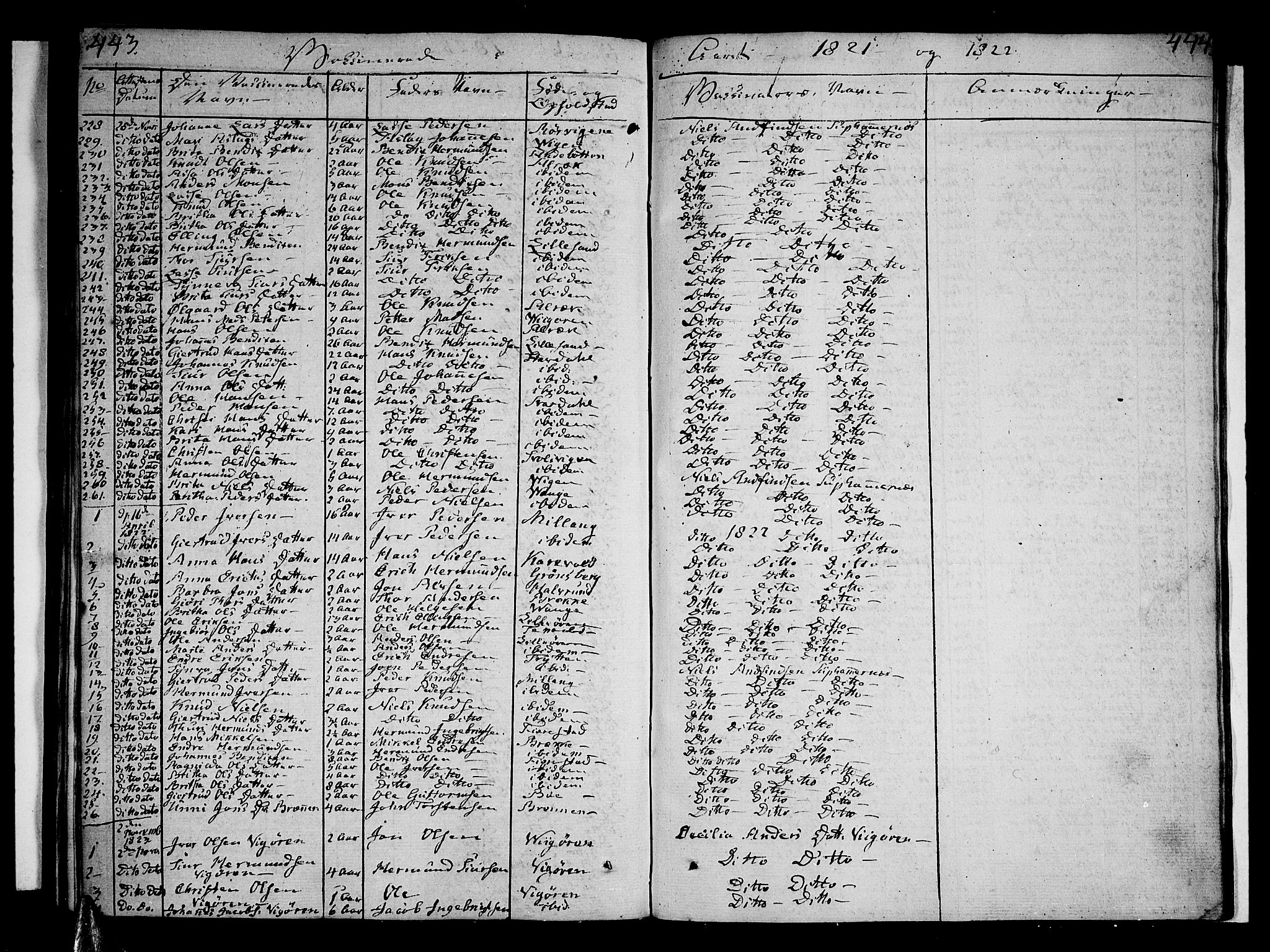 Vik sokneprestembete, SAB/A-81501: Parish register (official) no. A 6, 1821-1831, p. 443-444