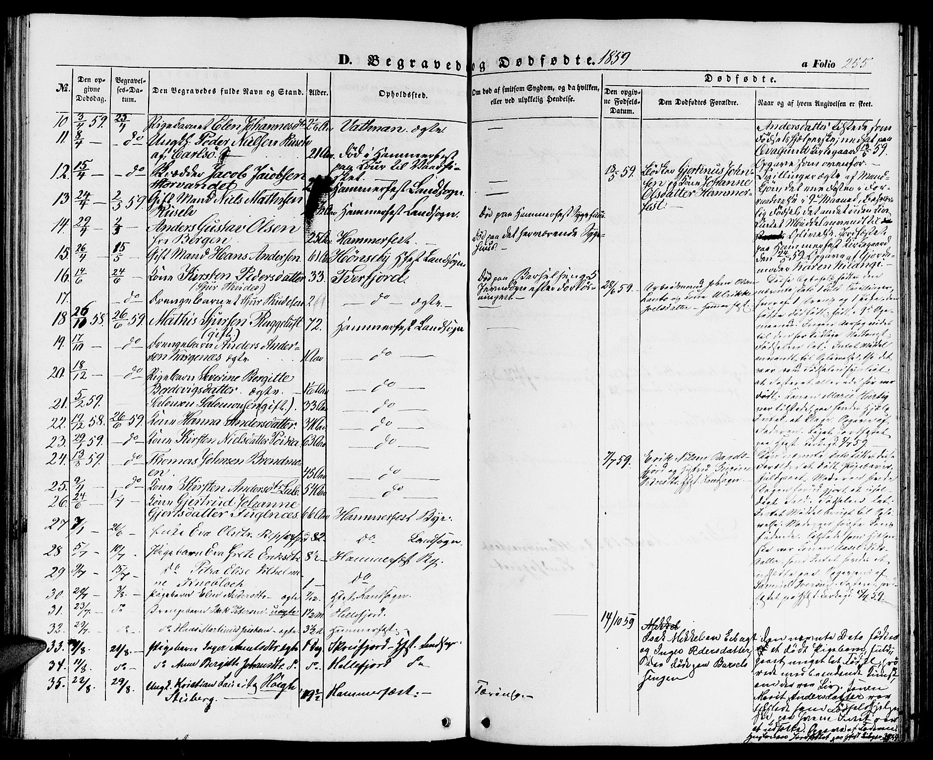 Hammerfest sokneprestkontor, AV/SATØ-S-1347/H/Hb/L0002.klokk: Parish register (copy) no. 2, 1851-1861, p. 255