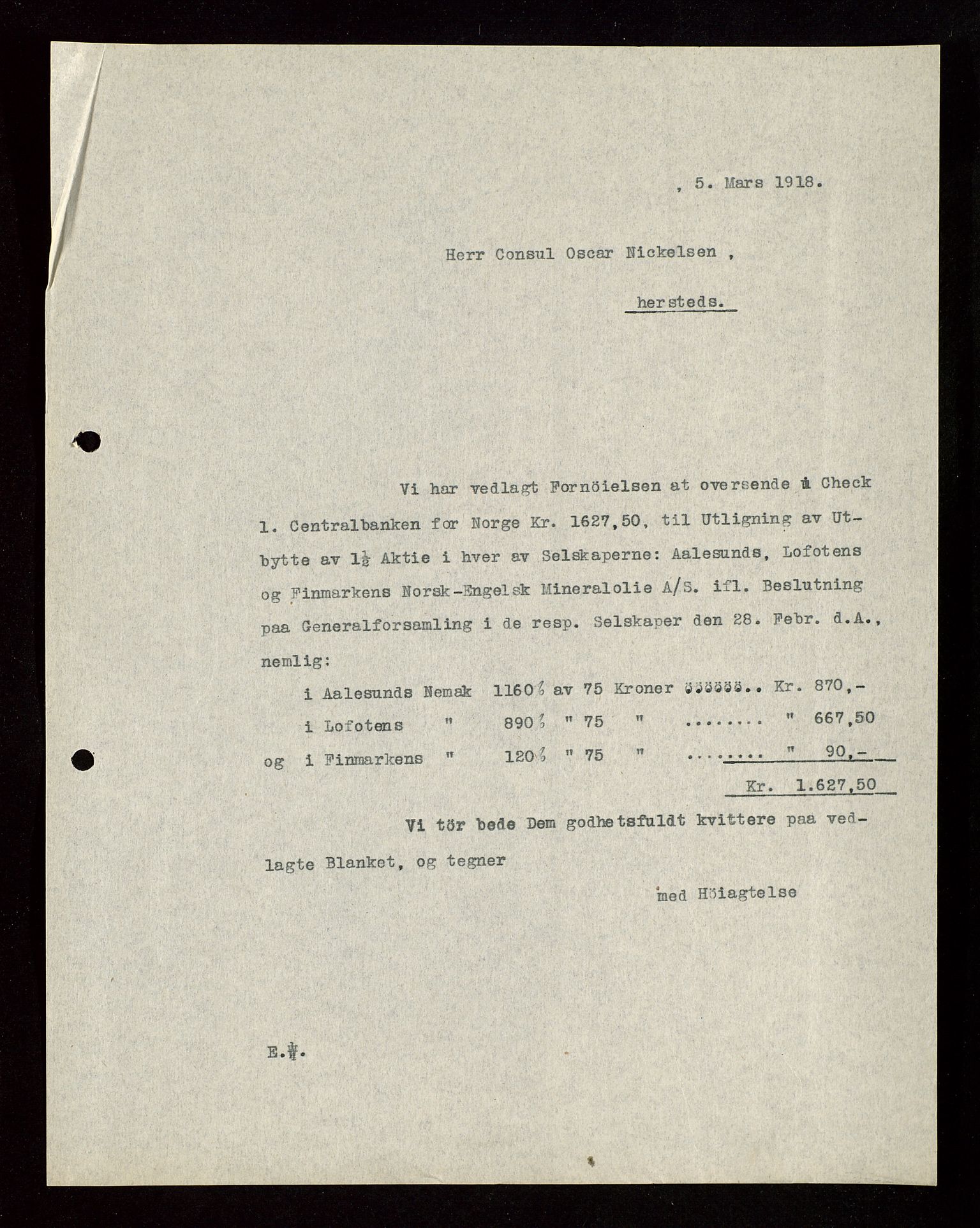 Pa 1521 - A/S Norske Shell, AV/SAST-A-101915/E/Ea/Eaa/L0003: Sjefskorrespondanse, 1918, p. 188