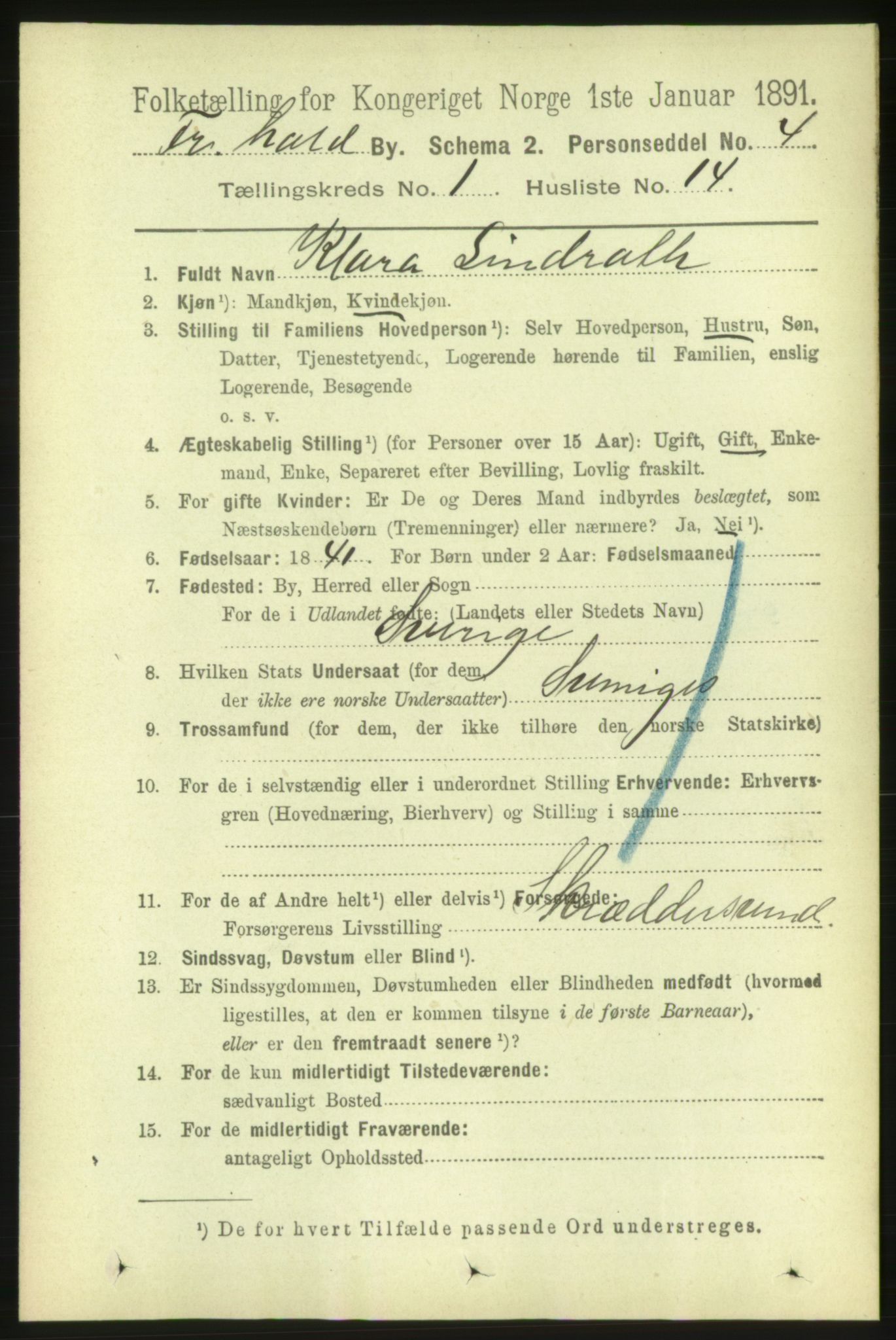 RA, 1891 census for 0101 Fredrikshald, 1891, p. 2036