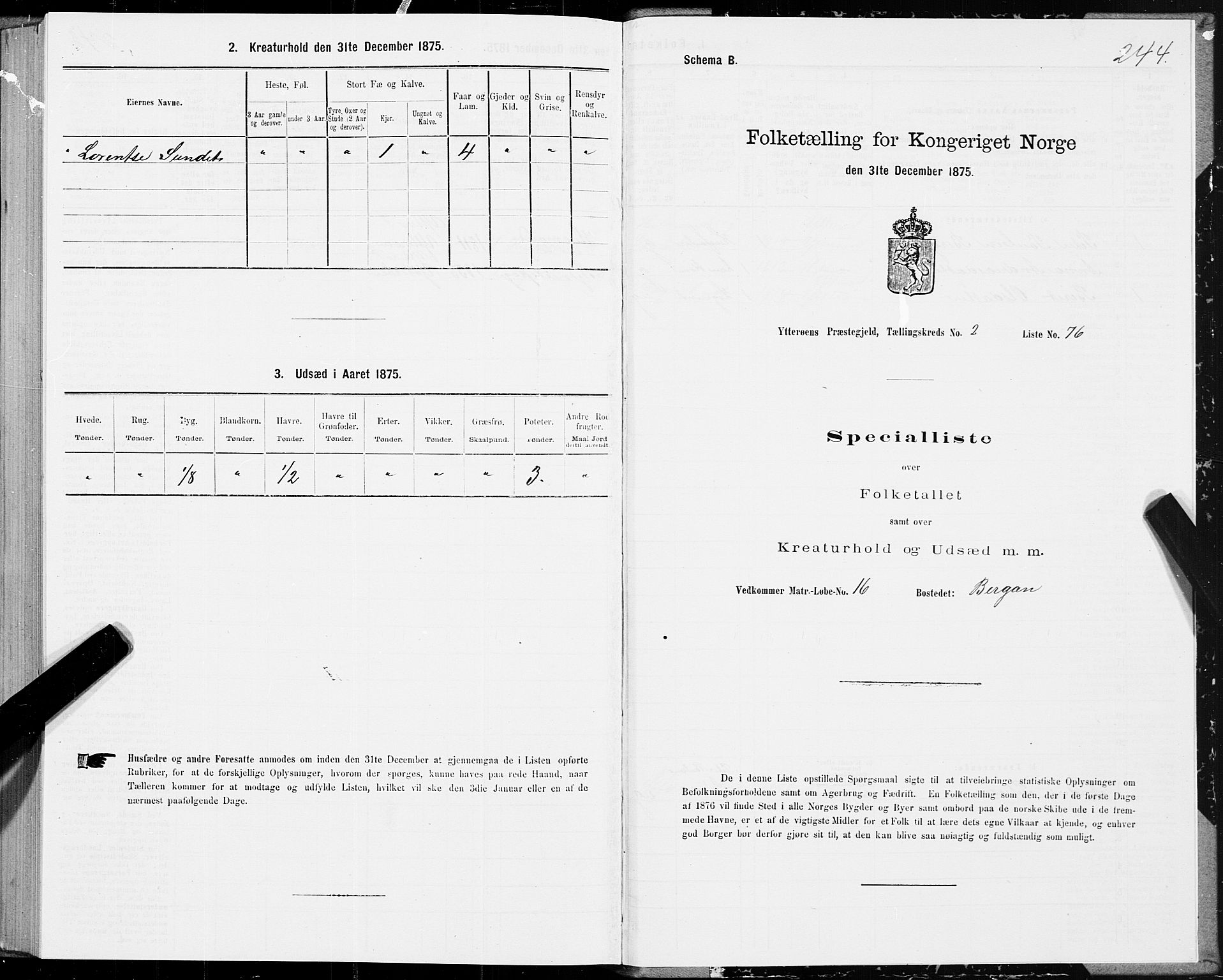 SAT, 1875 census for 1722P Ytterøy, 1875, p. 1244