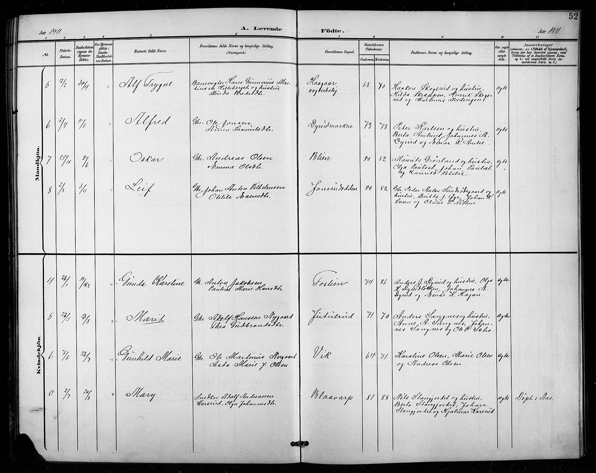 Vestre Toten prestekontor, AV/SAH-PREST-108/H/Ha/Hab/L0016: Parish register (copy) no. 16, 1901-1915, p. 52