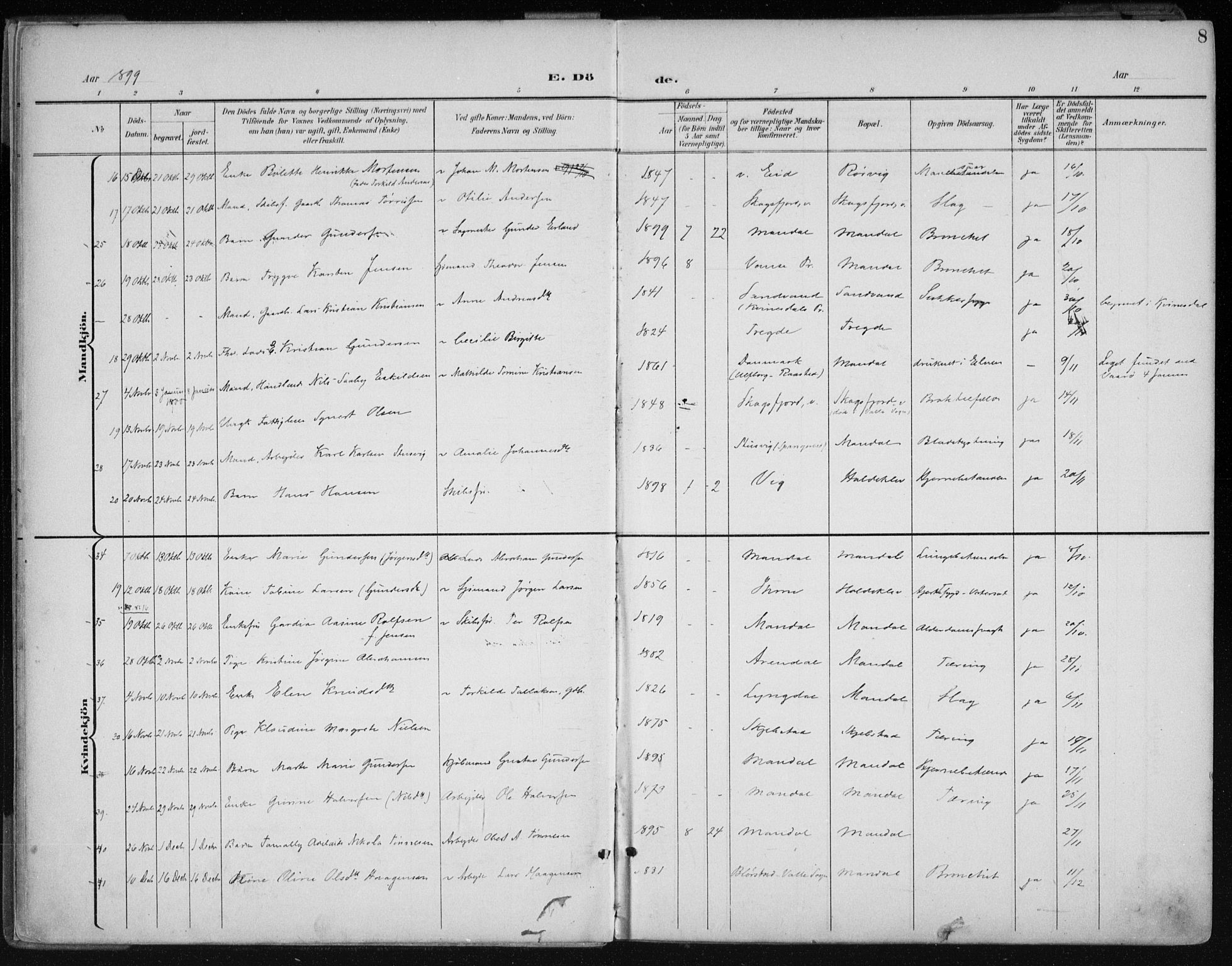 Mandal sokneprestkontor, AV/SAK-1111-0030/F/Fa/Faa/L0021: Parish register (official) no. A 21, 1898-1913, p. 8