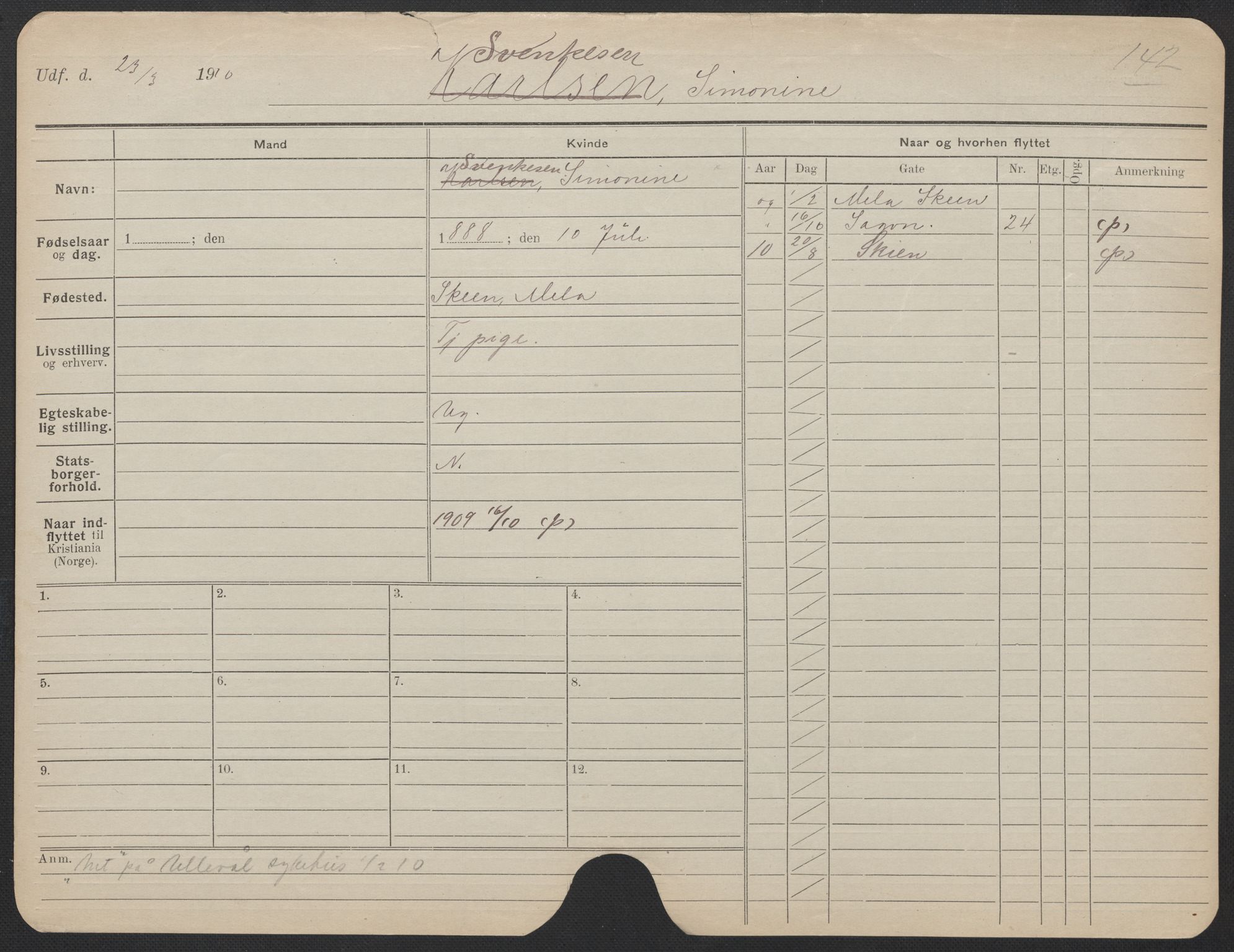 Oslo folkeregister, Registerkort, AV/SAO-A-11715/F/Fa/Fac/L0024: Kvinner, 1906-1914, p. 699a