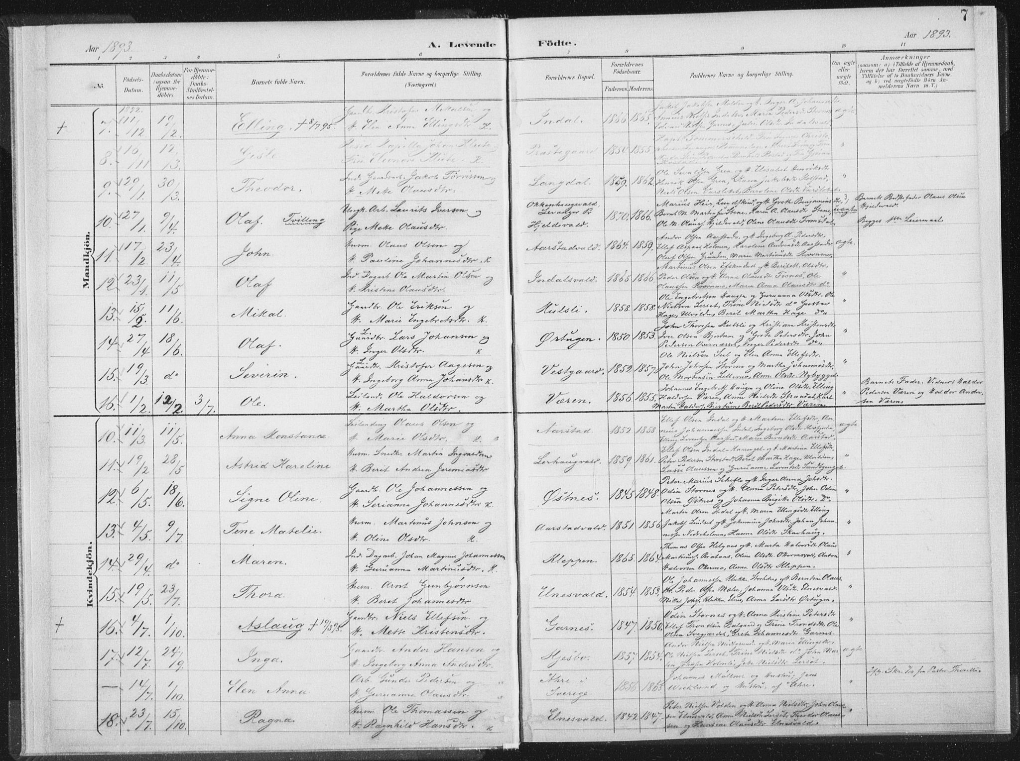 Ministerialprotokoller, klokkerbøker og fødselsregistre - Nord-Trøndelag, AV/SAT-A-1458/724/L0263: Parish register (official) no. 724A01, 1891-1907, p. 7