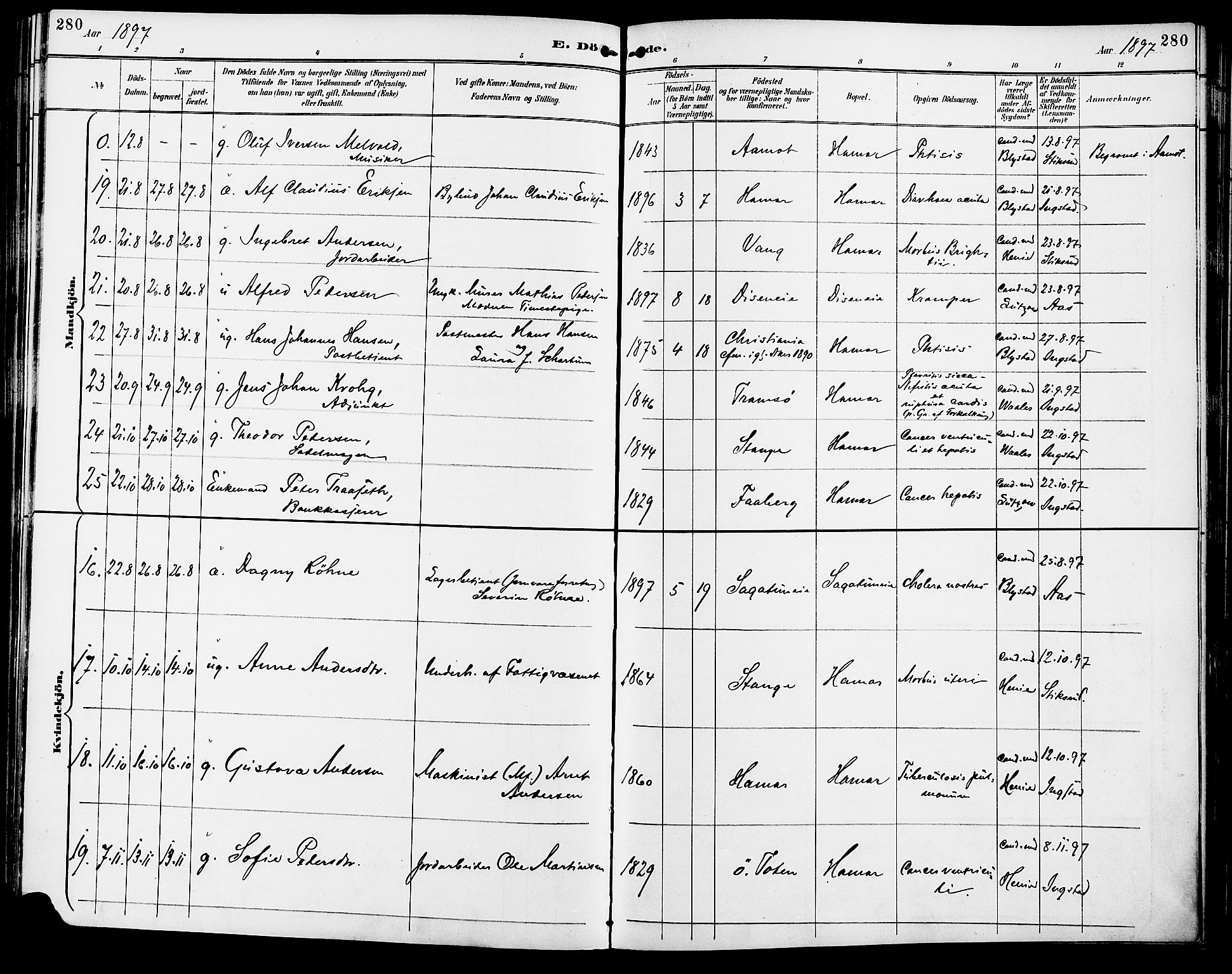 Vang prestekontor, Hedmark, AV/SAH-PREST-008/H/Ha/Haa/L0017: Parish register (official) no. 17, 1890-1899, p. 280