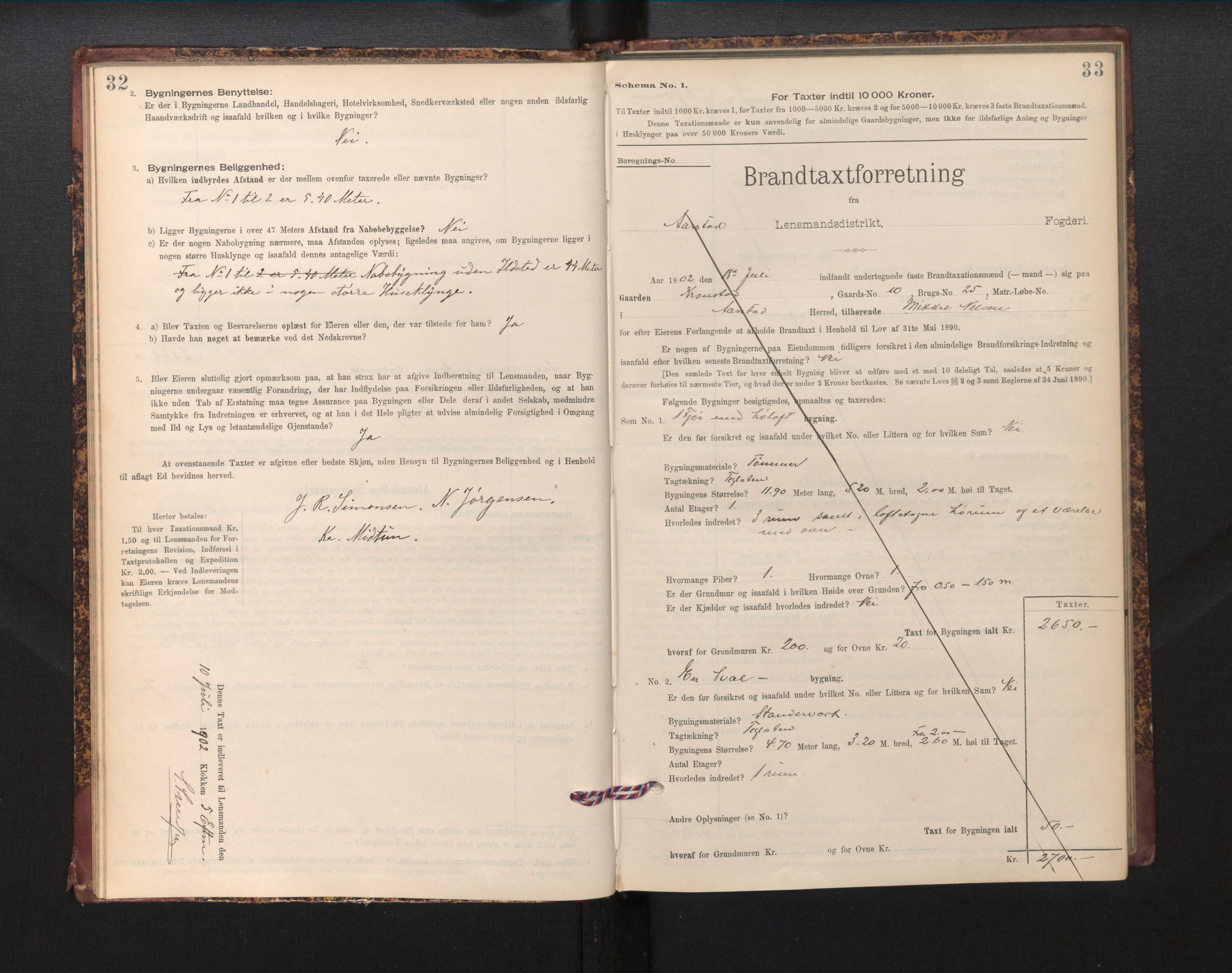 Lensmannen i Årstad, AV/SAB-A-36201/0012/L0013: Branntakstprotokoll,skjematakst, 1901-1907, p. 32-33