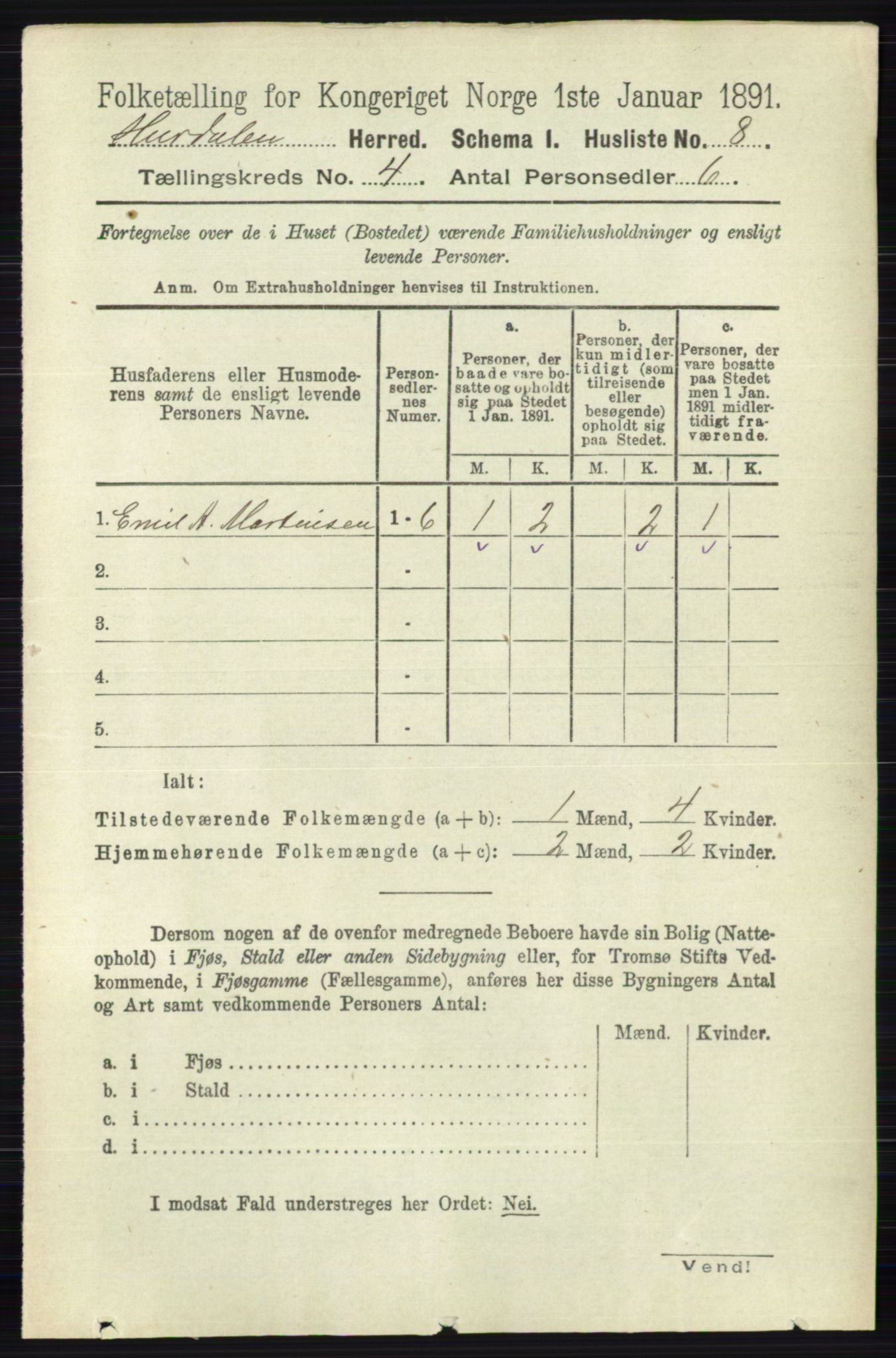 RA, 1891 census for 0239 Hurdal, 1891, p. 1331