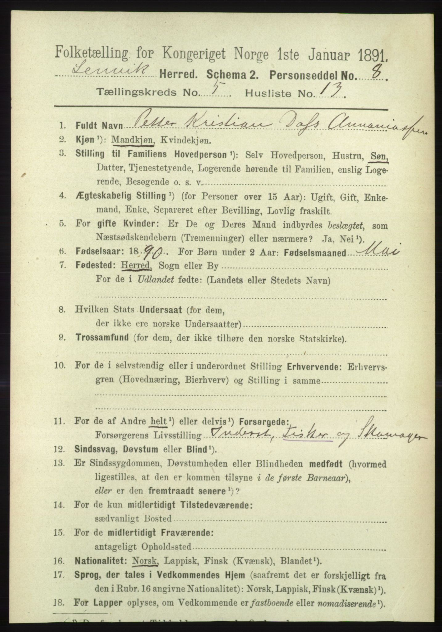 RA, 1891 census for 1931 Lenvik, 1891, p. 2633