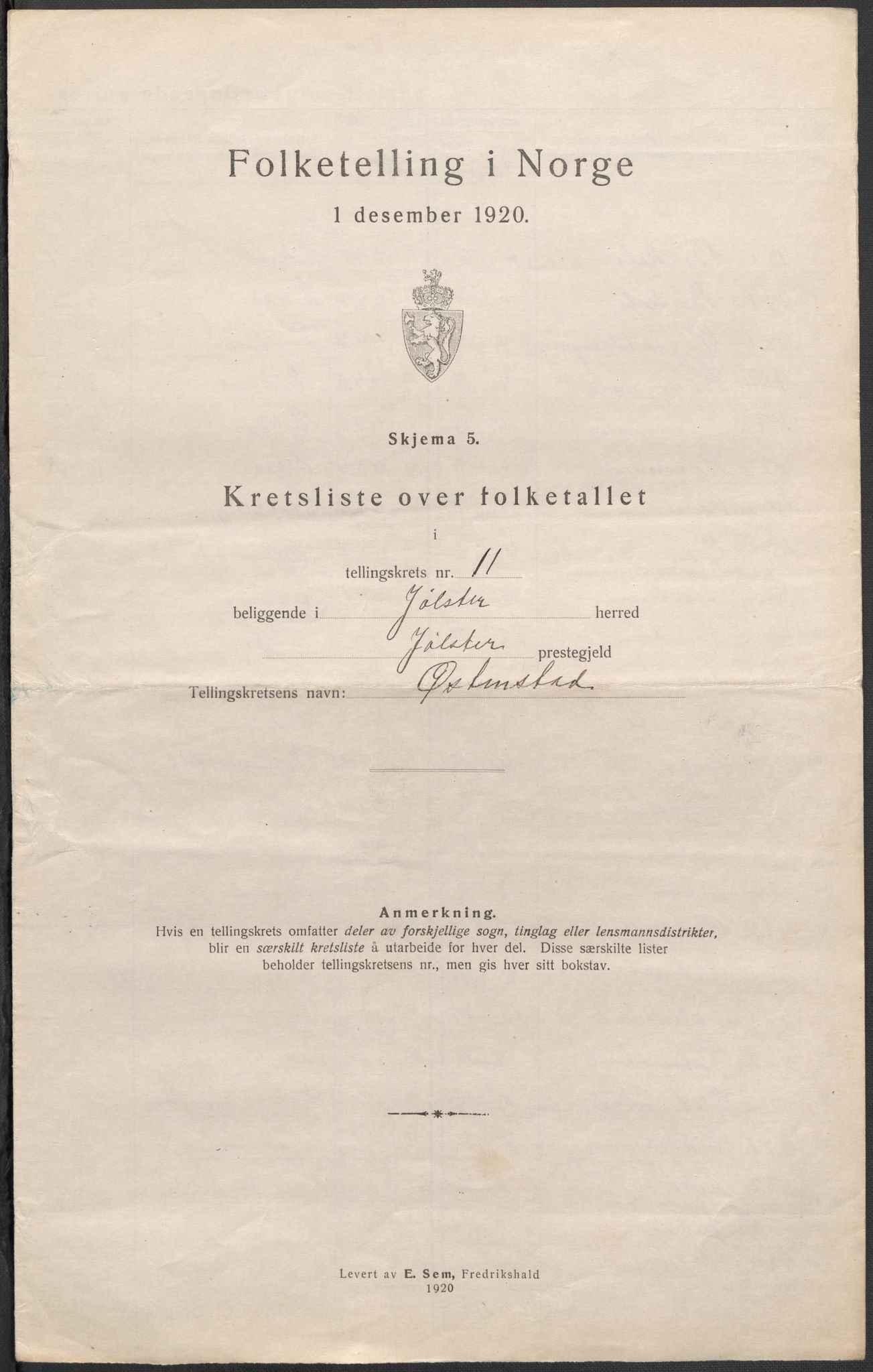 SAB, 1920 census for Jølster, 1920, p. 39