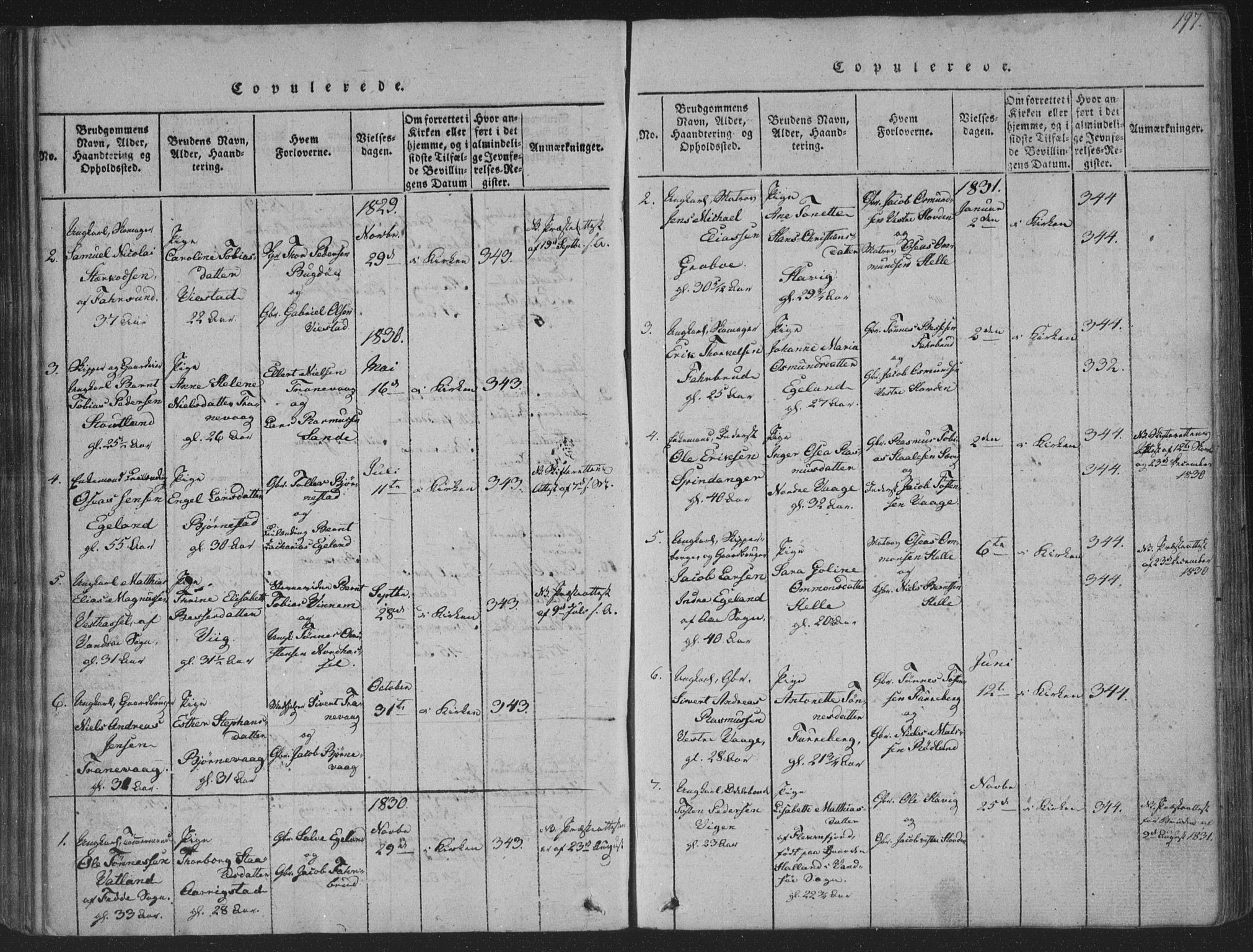 Herad sokneprestkontor, SAK/1111-0018/F/Fa/Fab/L0002: Parish register (official) no. A 2, 1816-1844, p. 197