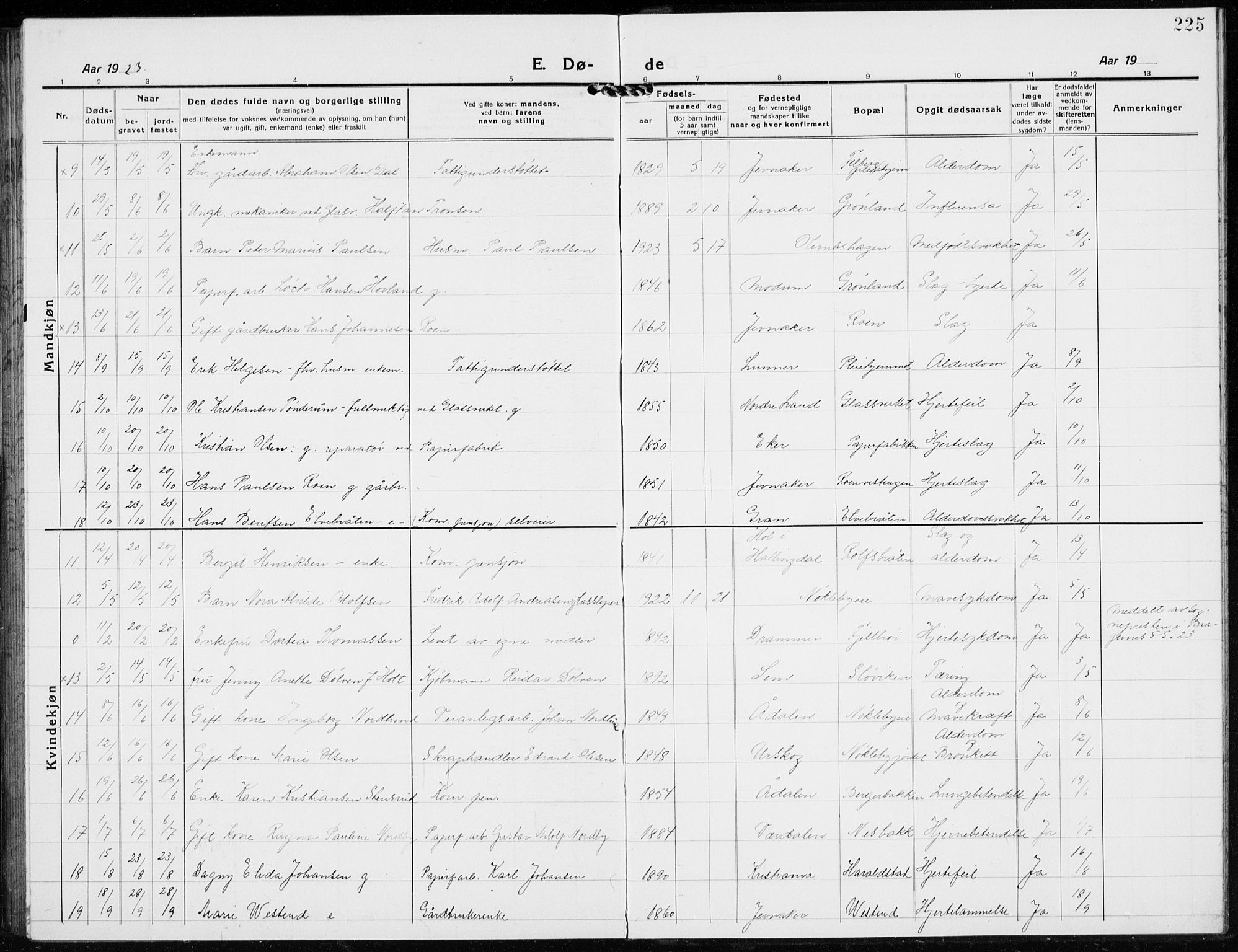 Jevnaker prestekontor, SAH/PREST-116/H/Ha/Hab/L0005: Parish register (copy) no. 5, 1919-1934, p. 225