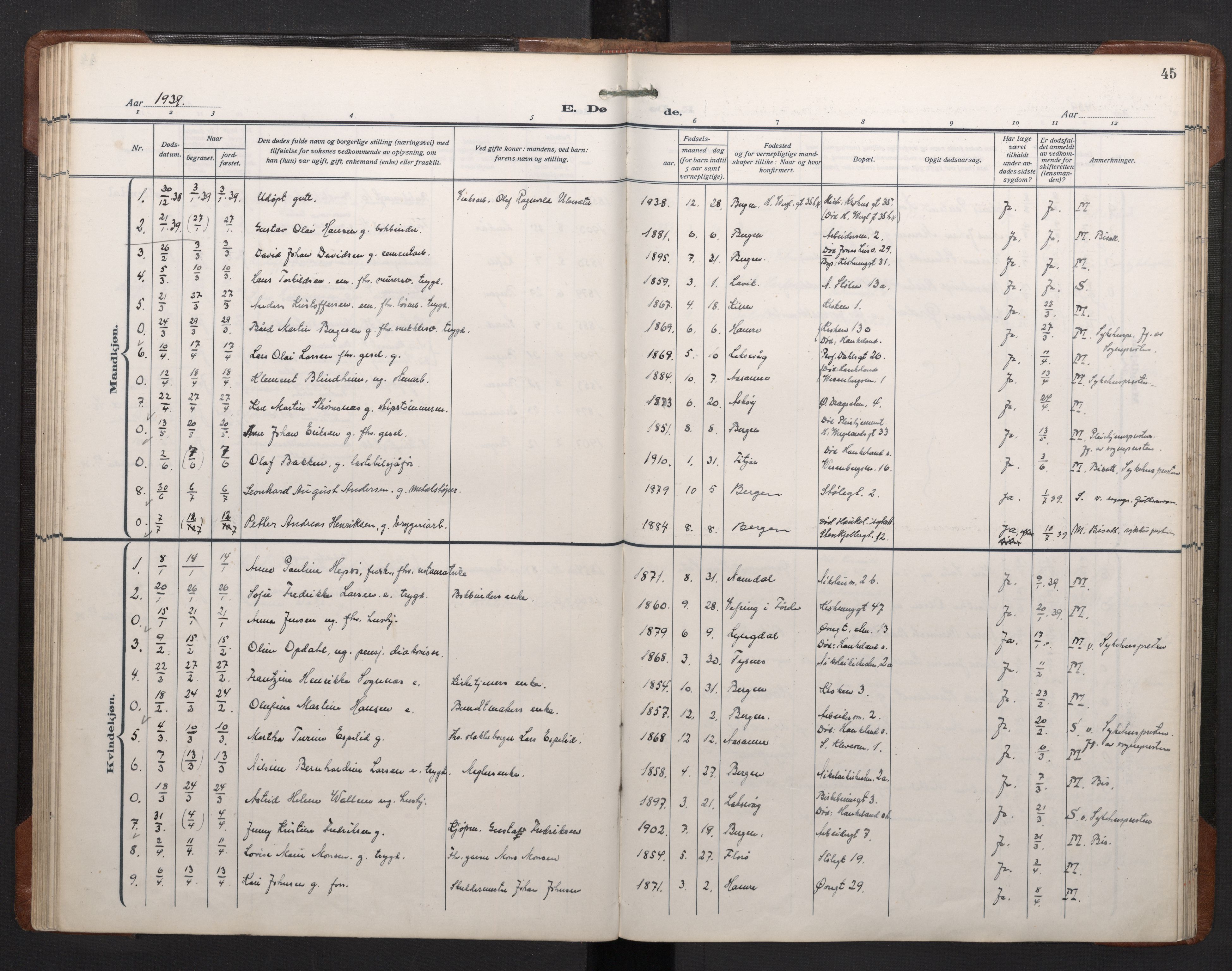 Mariakirken Sokneprestembete, SAB/A-76901/H/Haa/L0020: Parish register (official) no. E 1, 1918-1956, p. 44b-45a