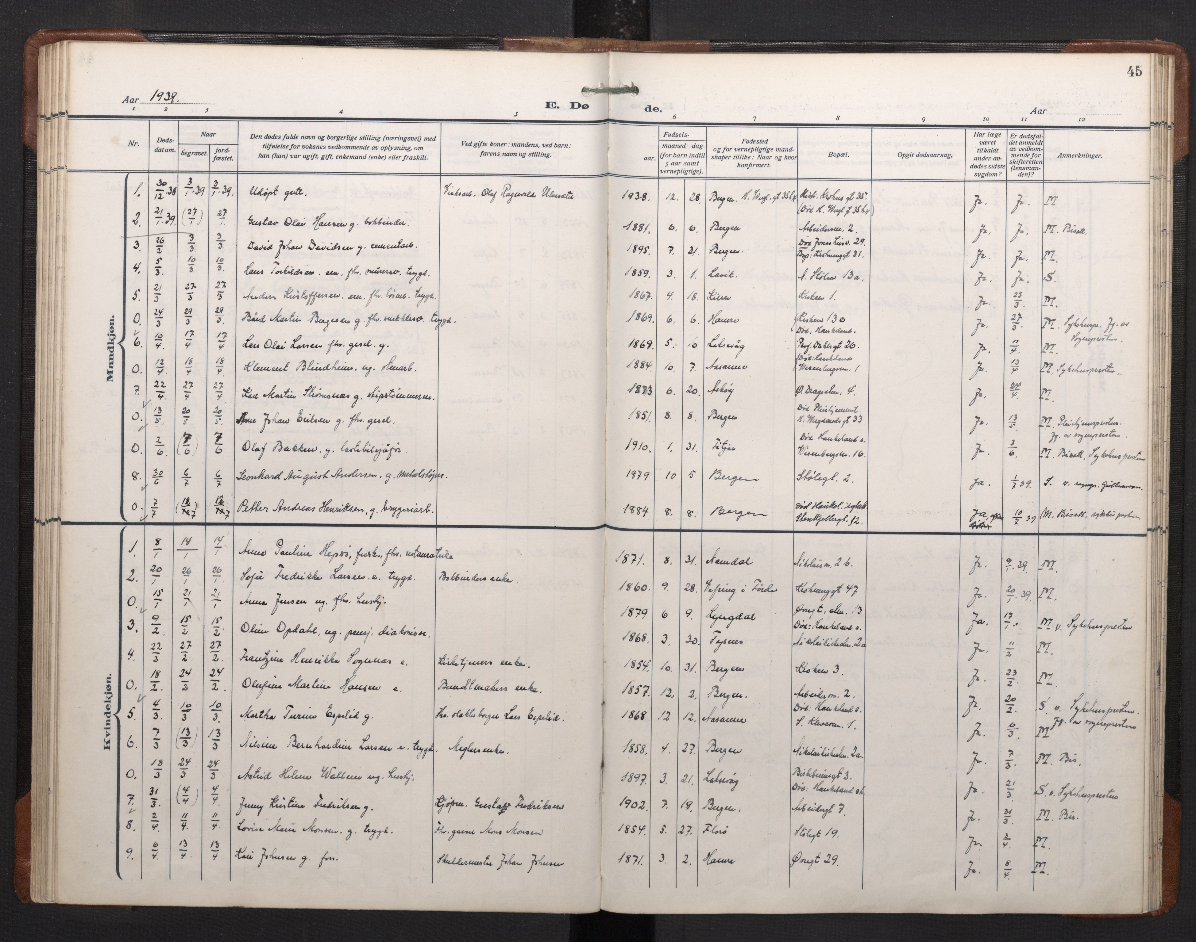 Mariakirken Sokneprestembete, AV/SAB-A-76901/H/Haa/L0020: Parish register (official) no. E 1, 1918-1956, p. 44b-45a