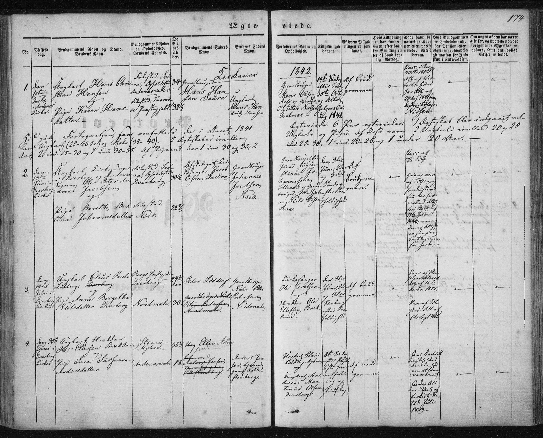 Ministerialprotokoller, klokkerbøker og fødselsregistre - Nordland, SAT/A-1459/897/L1396: Parish register (official) no. 897A04, 1842-1866, p. 174