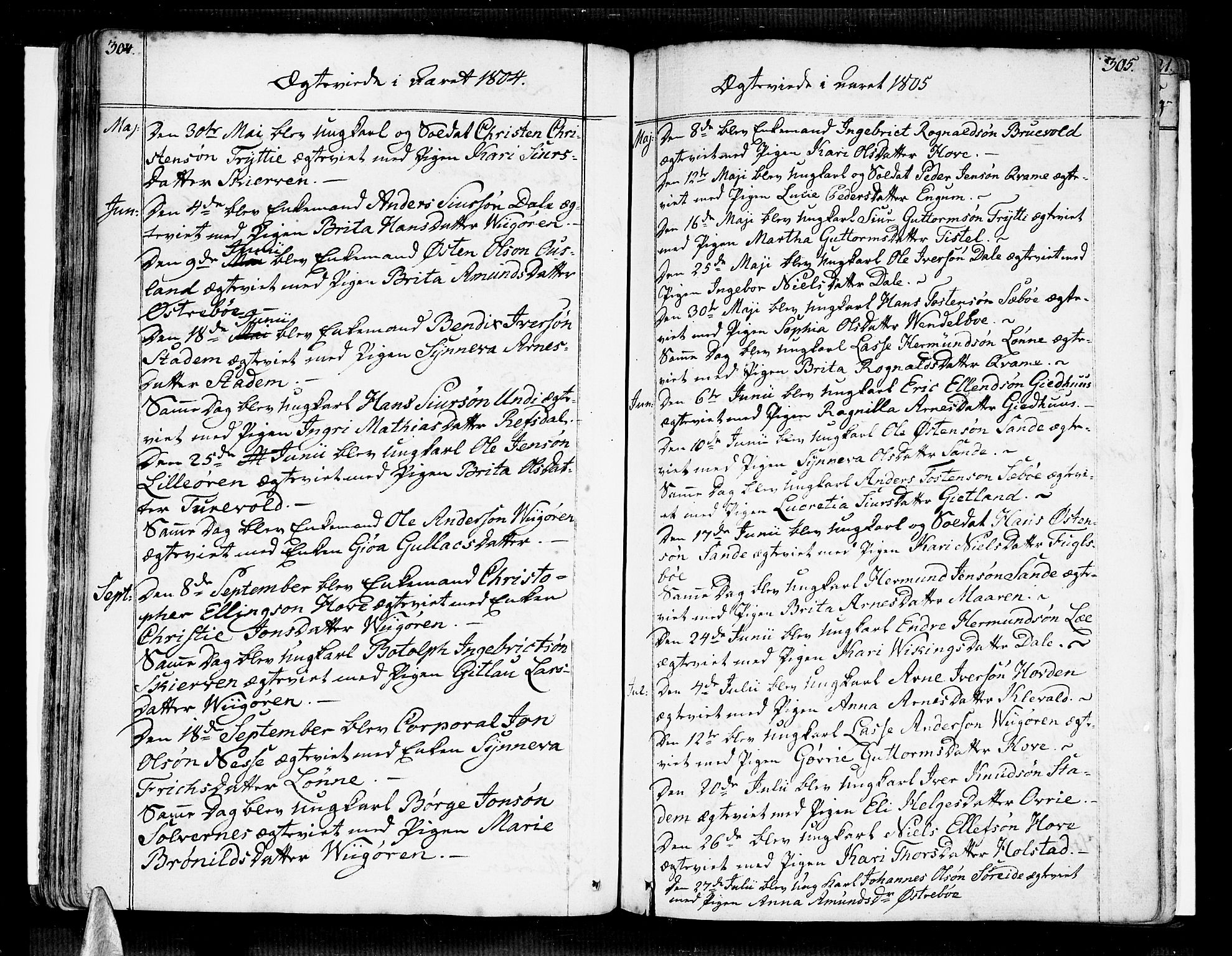 Vik sokneprestembete, SAB/A-81501: Parish register (official) no. A 5, 1787-1820, p. 304-305
