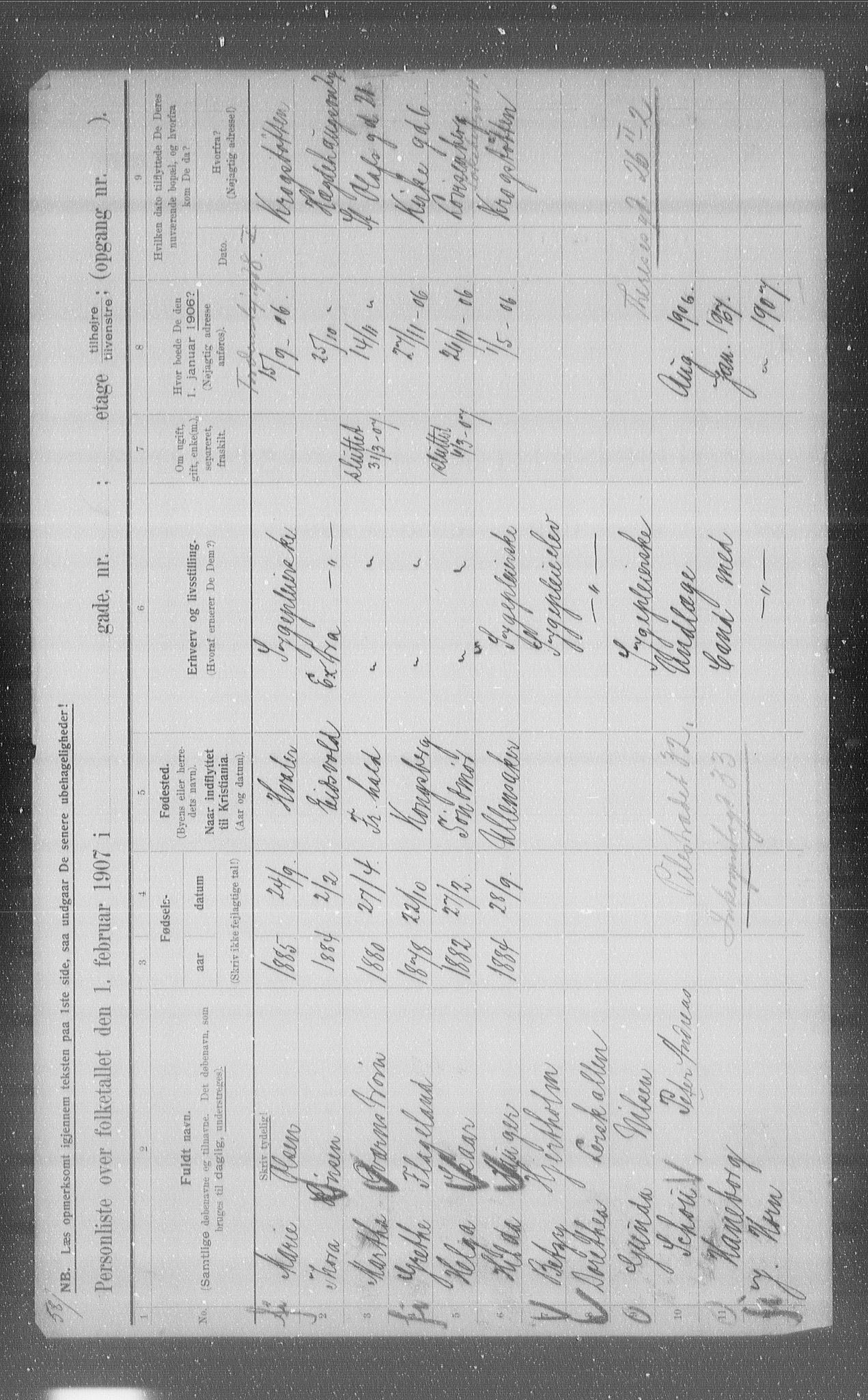 OBA, Municipal Census 1907 for Kristiania, 1907, p. 60460