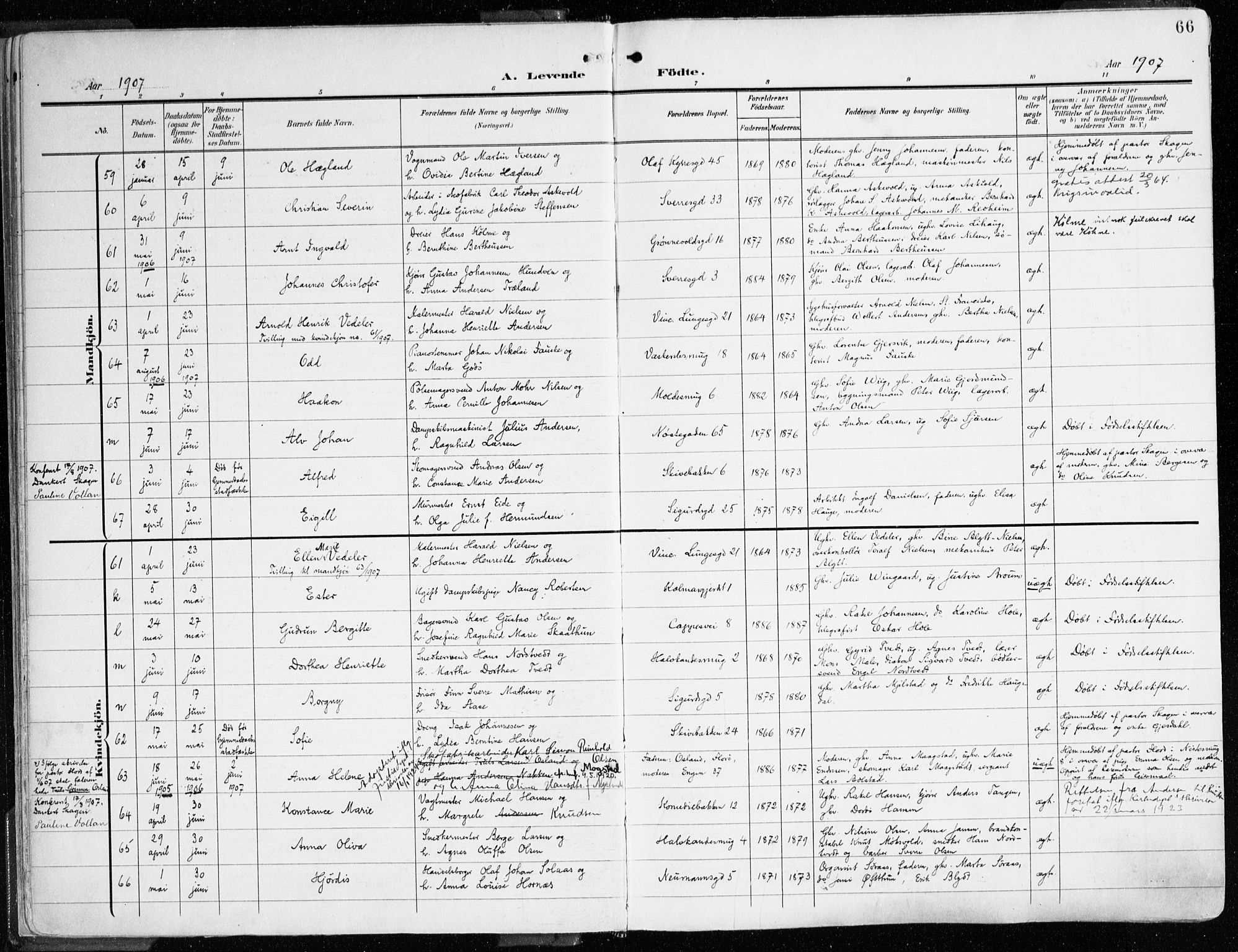 Domkirken sokneprestembete, SAB/A-74801/H/Haa/L0025: Parish register (official) no. B 8, 1903-1925, p. 66