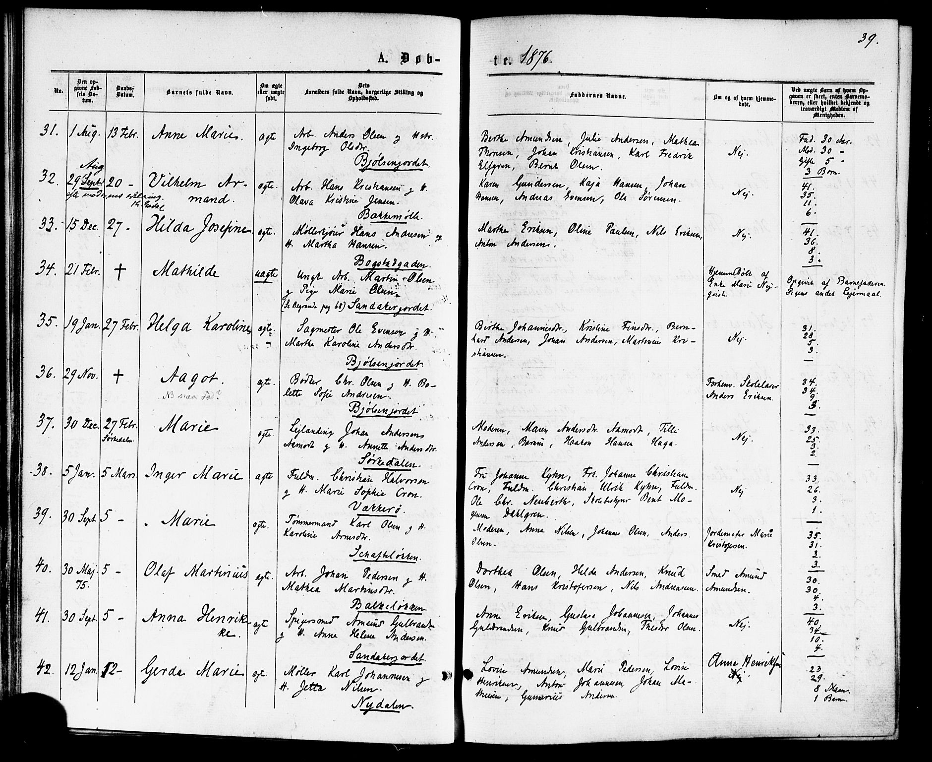Vestre Aker prestekontor Kirkebøker, AV/SAO-A-10025/F/Fa/L0007: Parish register (official) no. 7, 1875-1886, p. 39