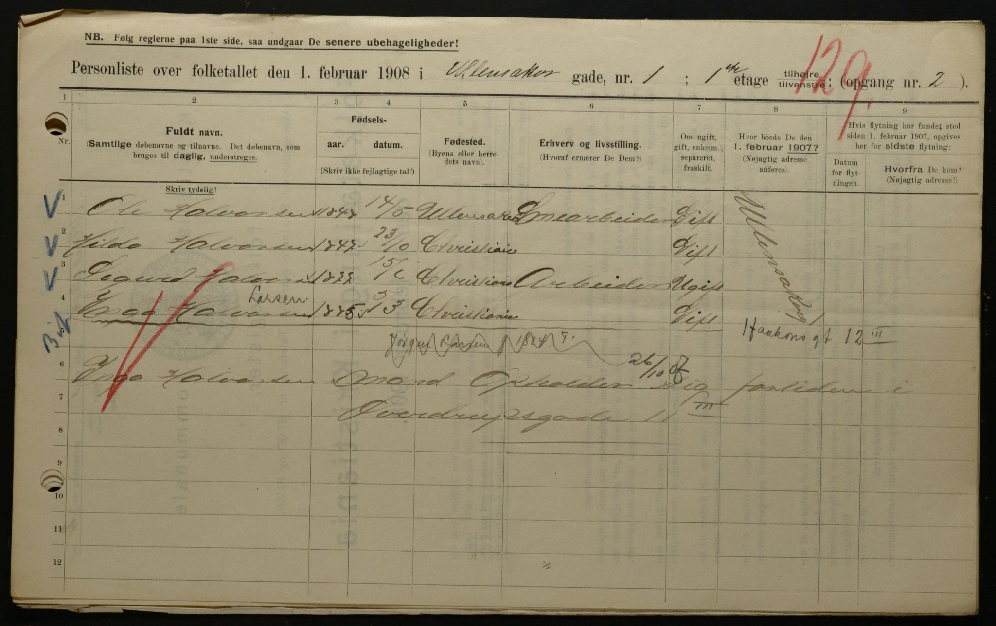 OBA, Municipal Census 1908 for Kristiania, 1908, p. 106600