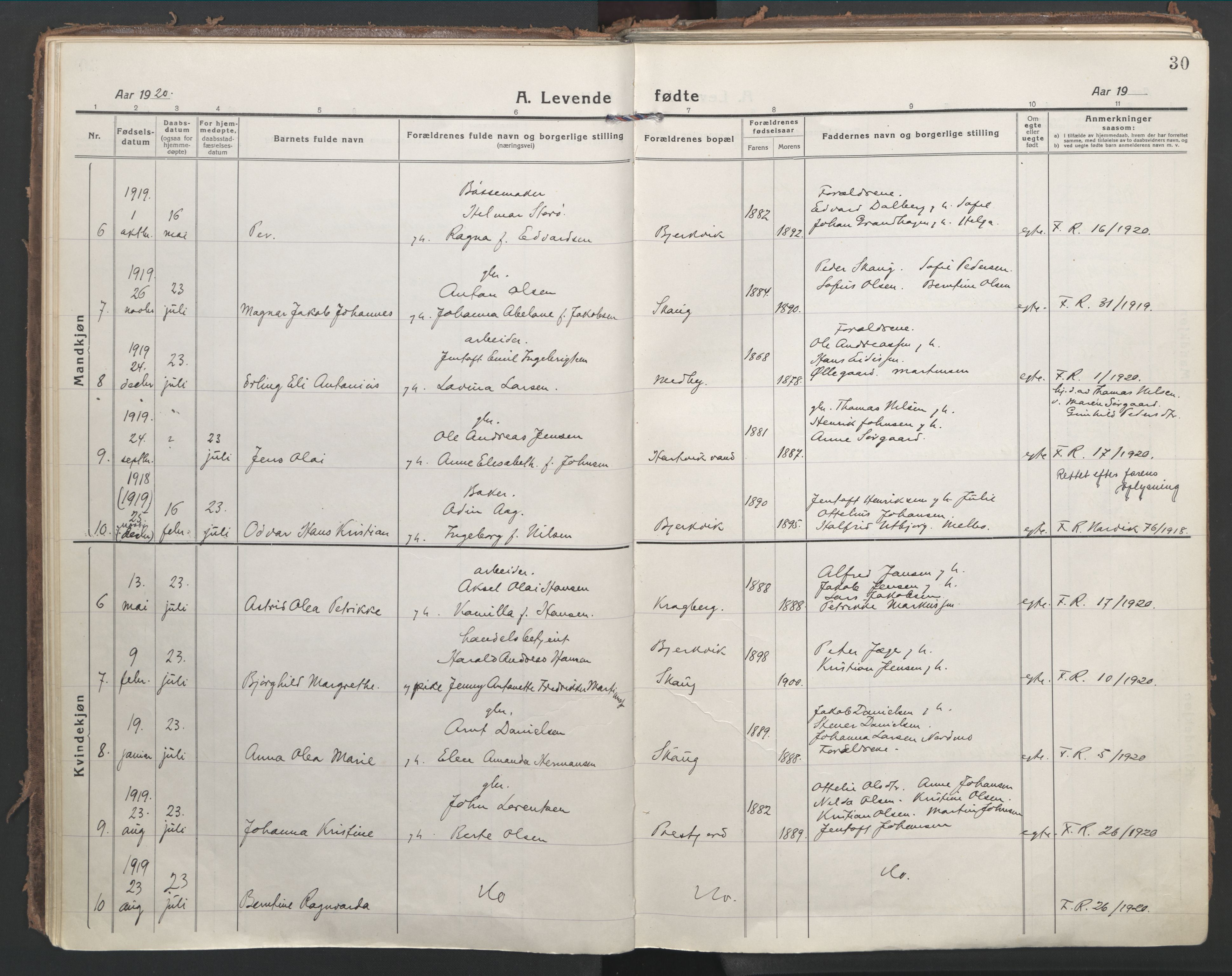 Ministerialprotokoller, klokkerbøker og fødselsregistre - Nordland, AV/SAT-A-1459/866/L0945: Parish register (official) no. 866A08, 1917-1935, p. 30