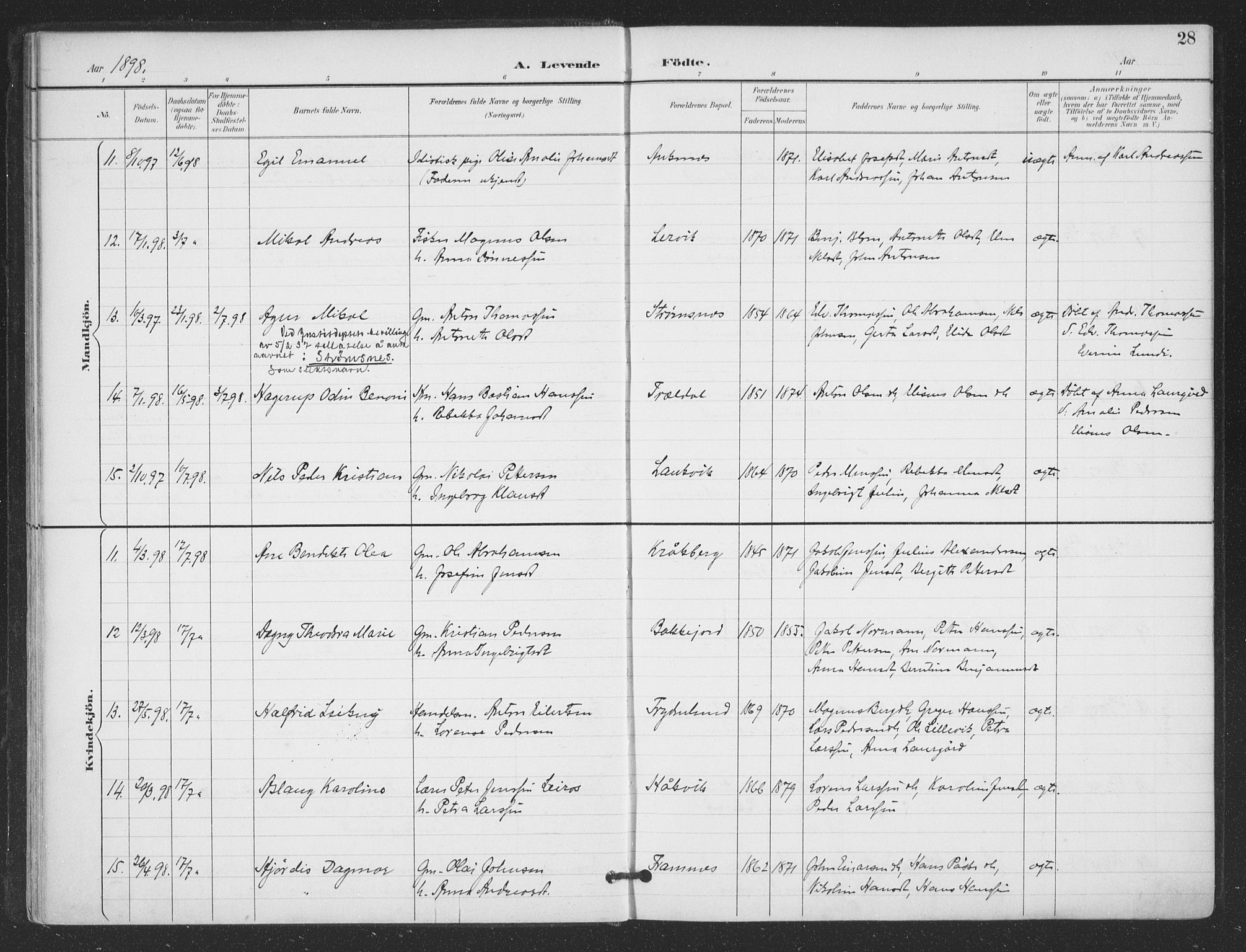 Ministerialprotokoller, klokkerbøker og fødselsregistre - Nordland, AV/SAT-A-1459/866/L0939: Parish register (official) no. 866A02, 1894-1906, p. 28