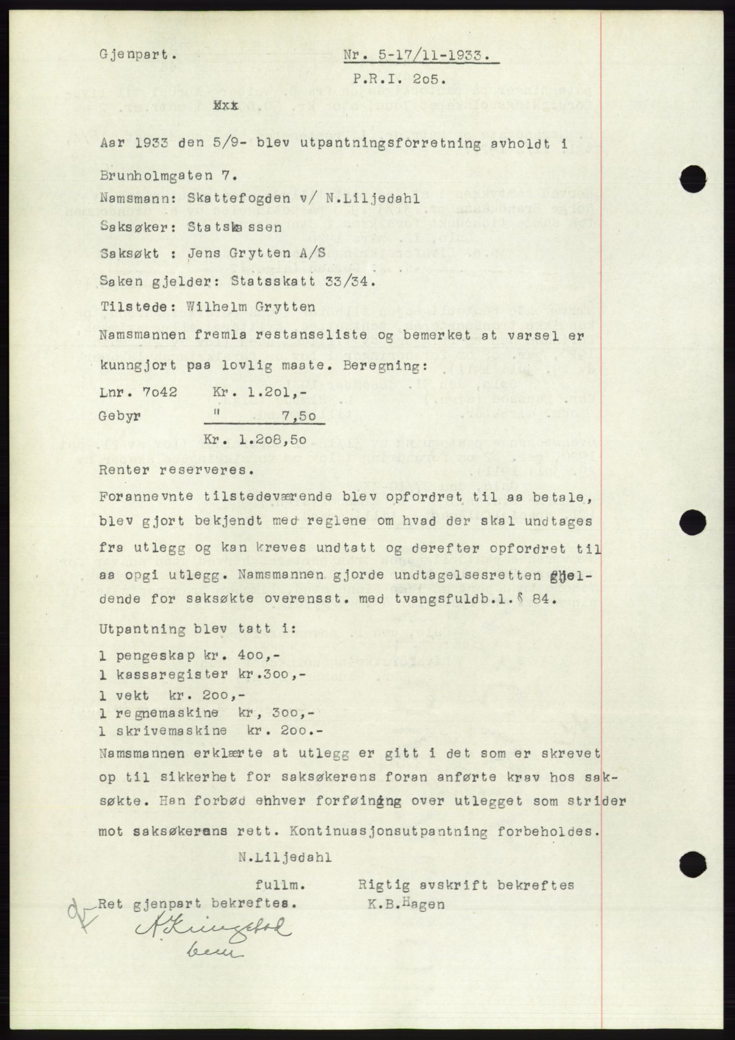 Ålesund byfogd, AV/SAT-A-4384: Mortgage book no. 31, 1933-1934, Deed date: 17.11.1933