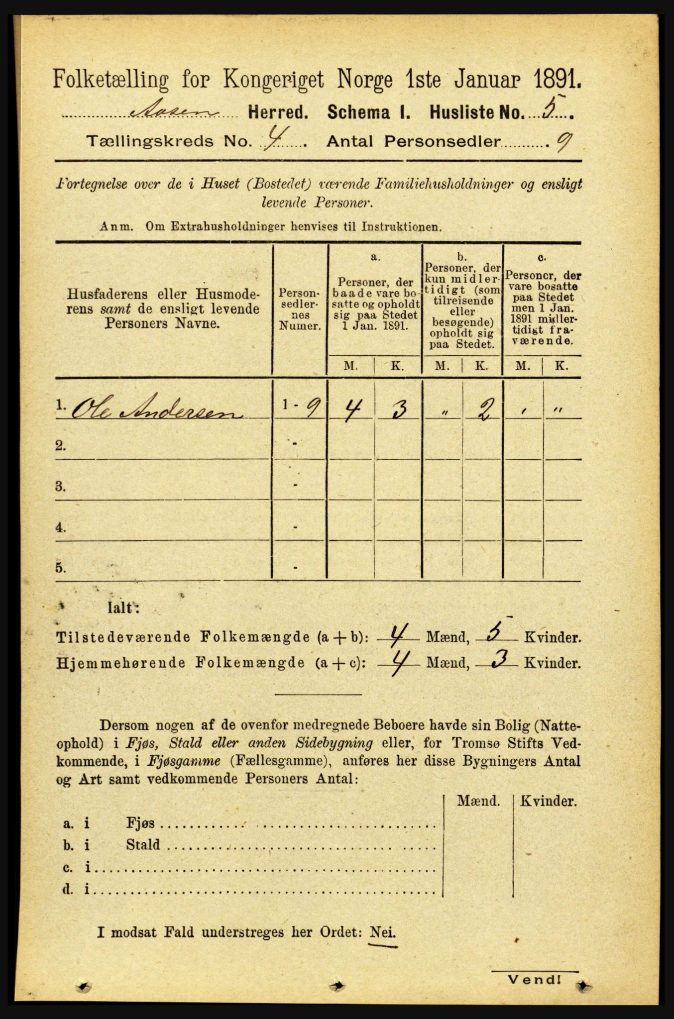 RA, 1891 census for 1716 Åsen, 1891, p. 1337