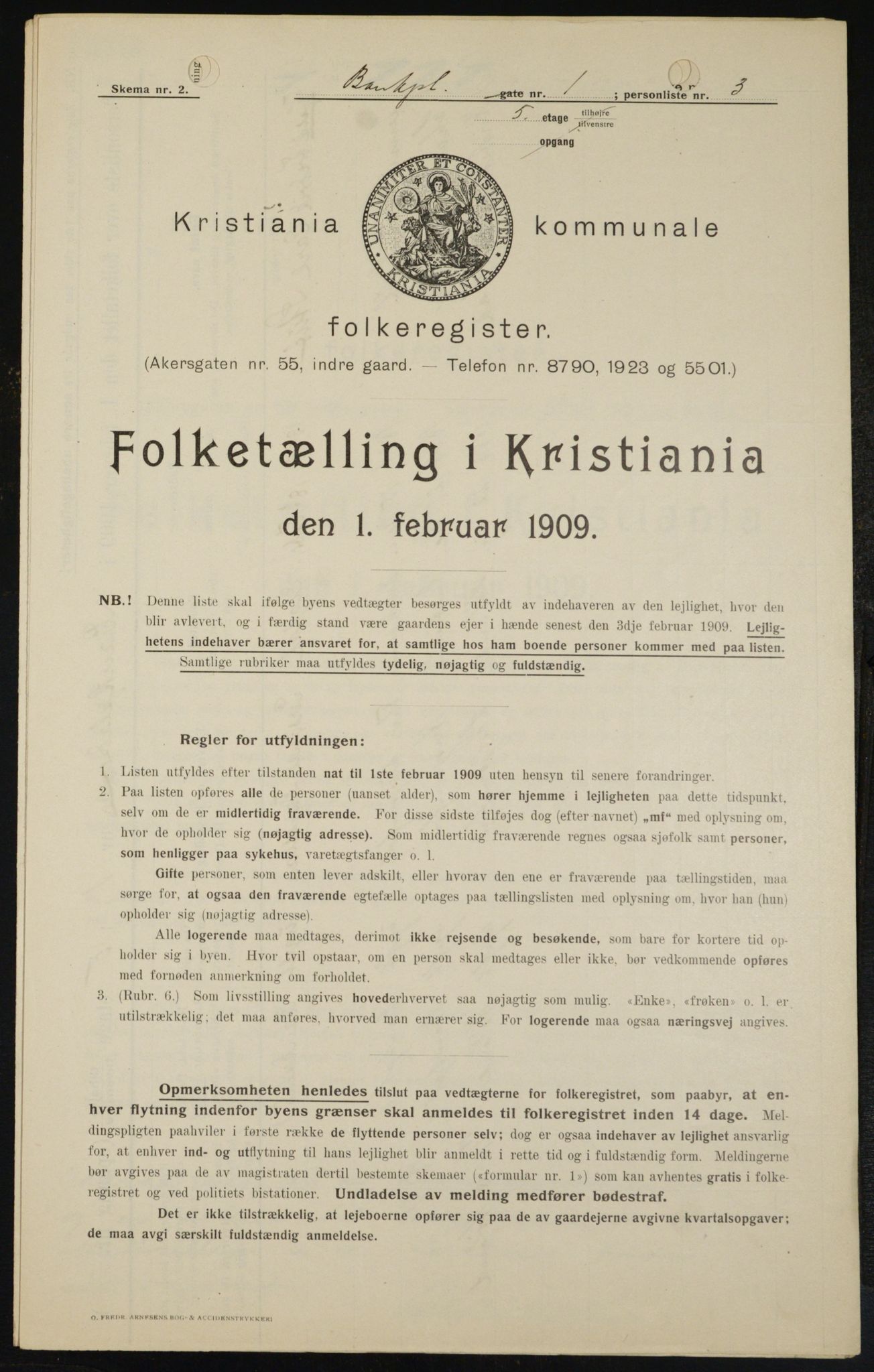 OBA, Municipal Census 1909 for Kristiania, 1909, p. 3091