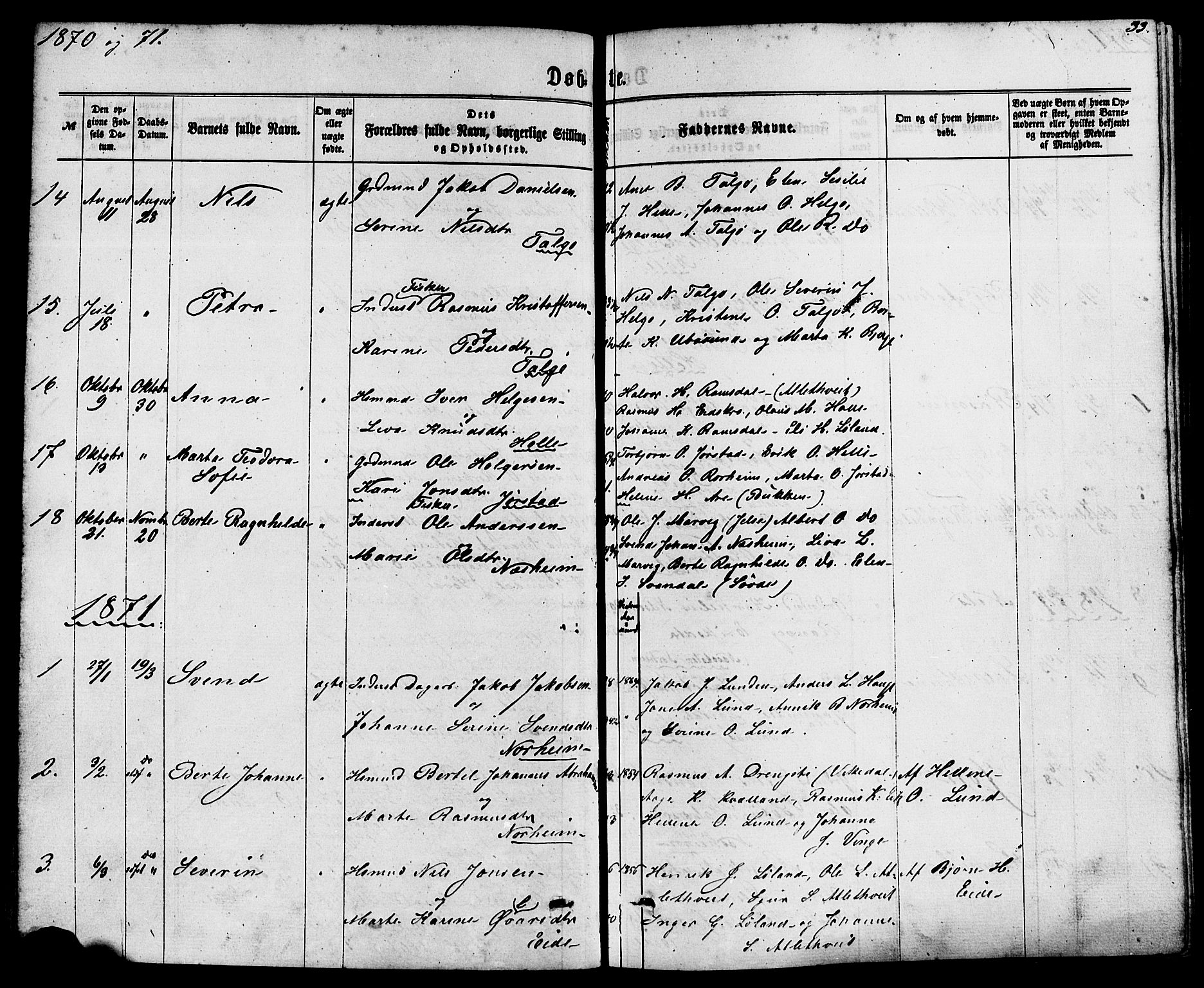 Nedstrand sokneprestkontor, AV/SAST-A-101841/01/IV: Parish register (official) no. A 10, 1861-1887, p. 33