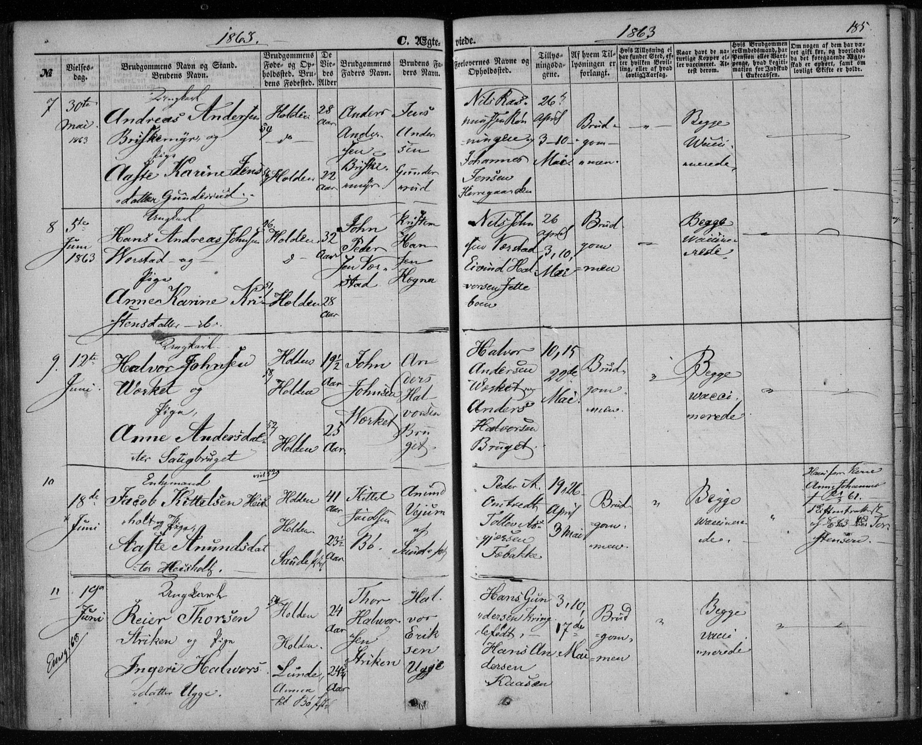 Holla kirkebøker, SAKO/A-272/F/Fa/L0006: Parish register (official) no. 6, 1861-1869, p. 185