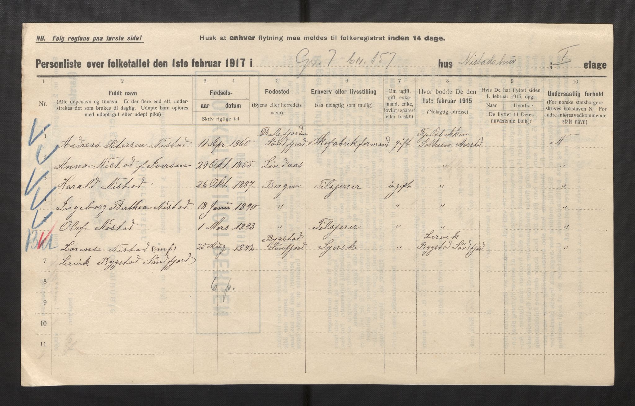 SAB, Municipal Census 1917 for Bergen, 1917, p. 49346