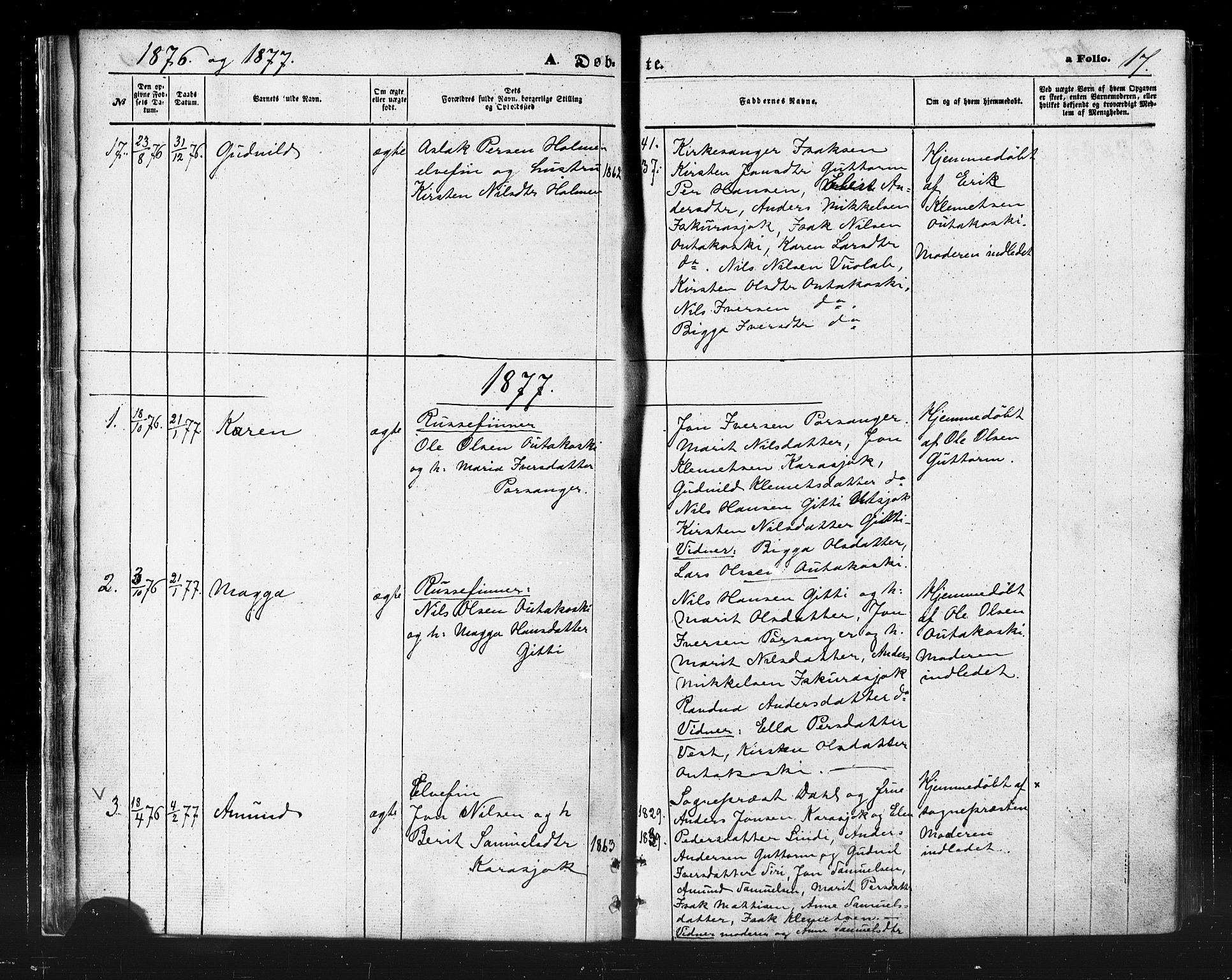 Karasjok sokneprestkontor, SATØ/S-1352/H/Ha/L0001kirke: Parish register (official) no. 1, 1872-1884, p. 17