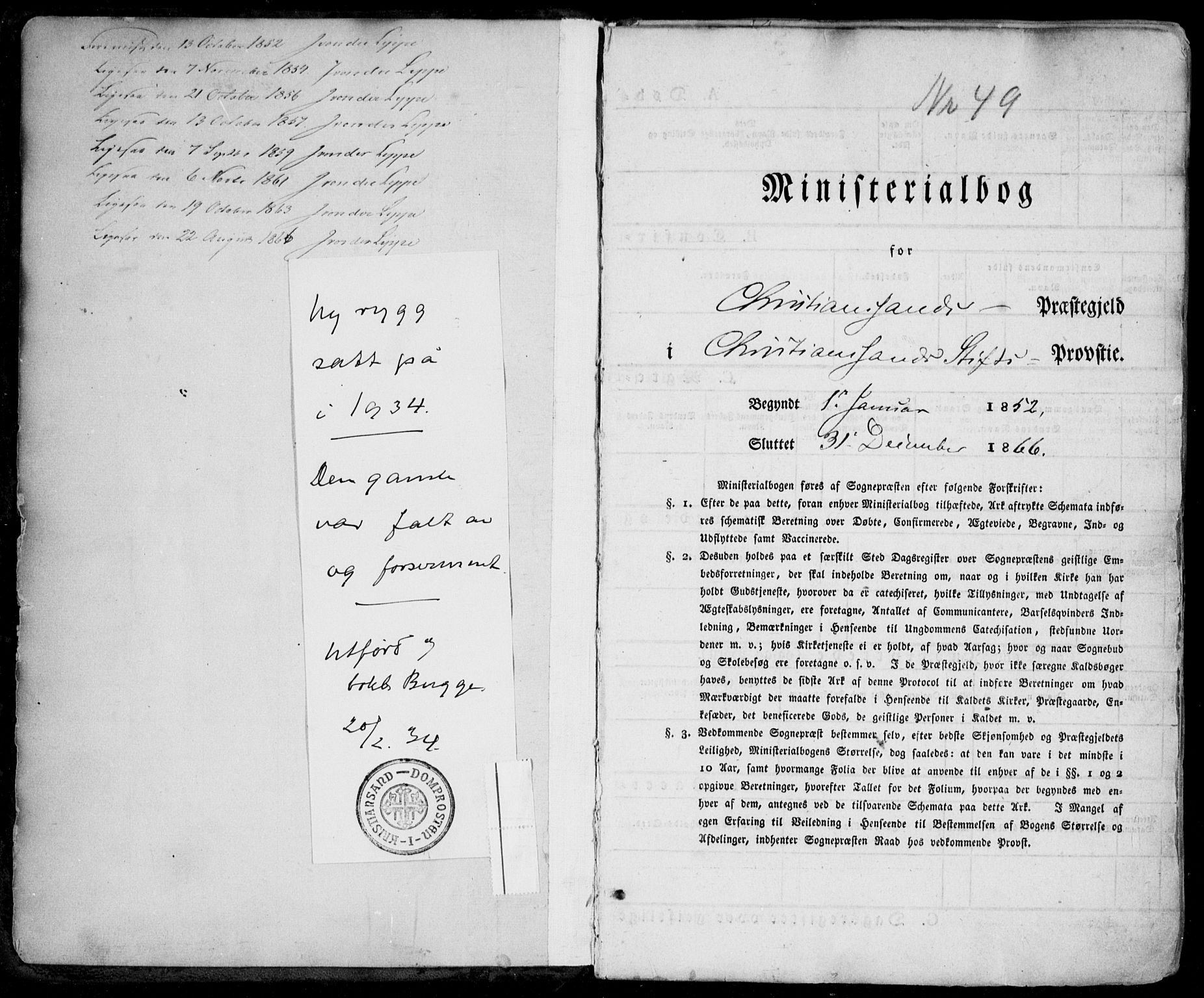 Kristiansand domprosti, SAK/1112-0006/F/Fa/L0014: Parish register (official) no. A 14, 1852-1867