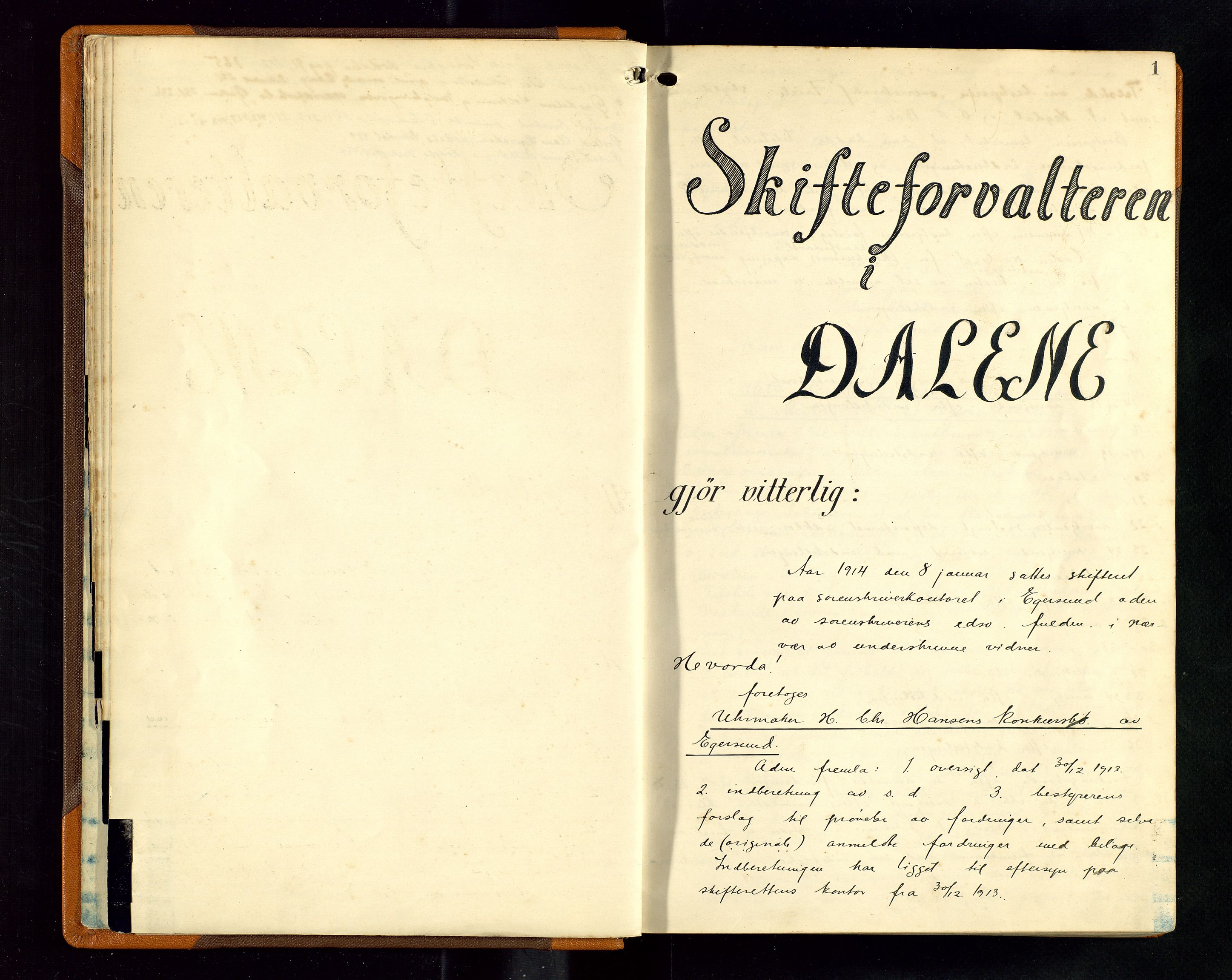 Dalane sorenskriveri, SAST/A-100309/001/5/500/500BB/L0006: SKIFTEPROTOKOLL, 1914-1924, p. 1