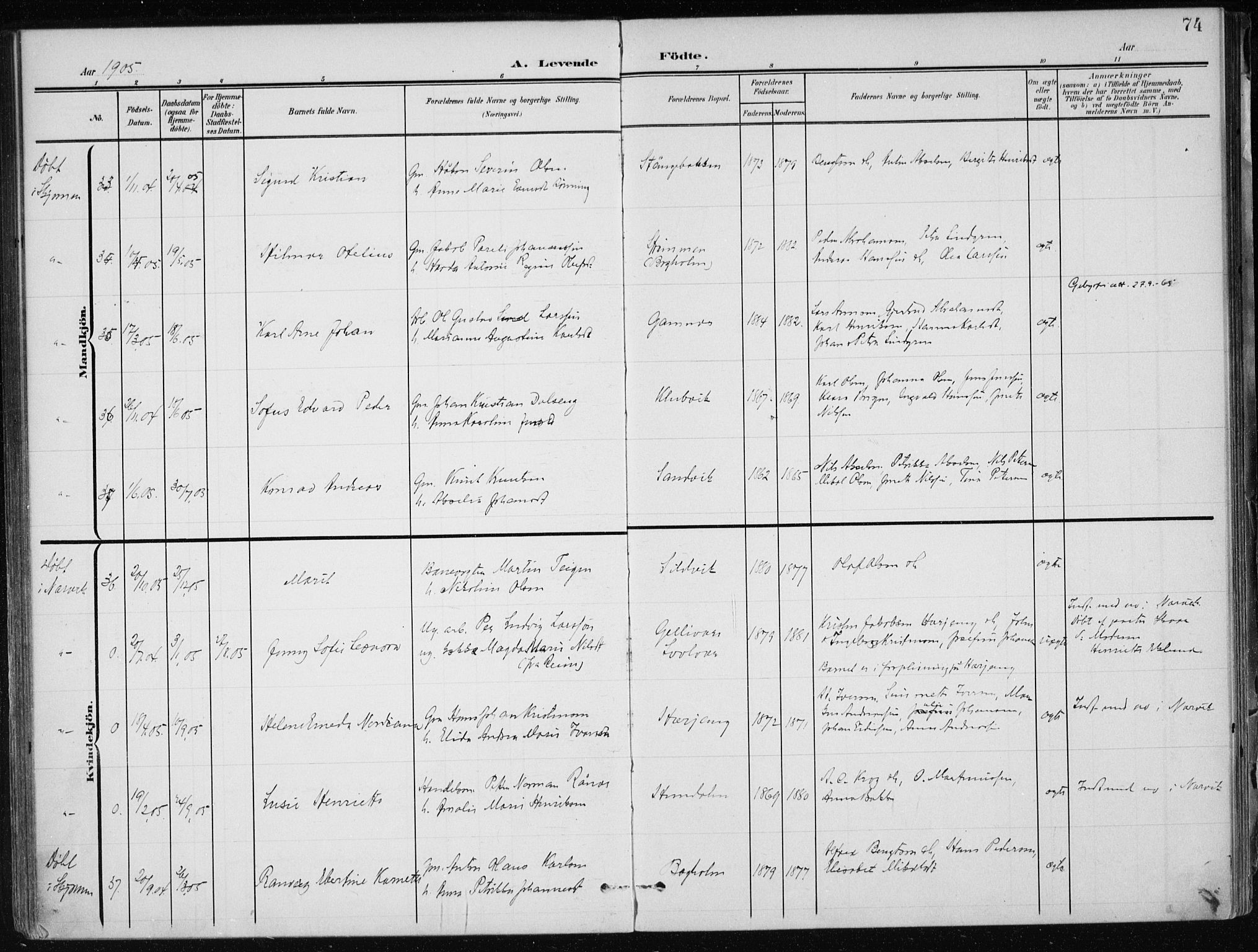 Ministerialprotokoller, klokkerbøker og fødselsregistre - Nordland, AV/SAT-A-1459/866/L0941: Parish register (official) no. 866A04, 1901-1917, p. 74