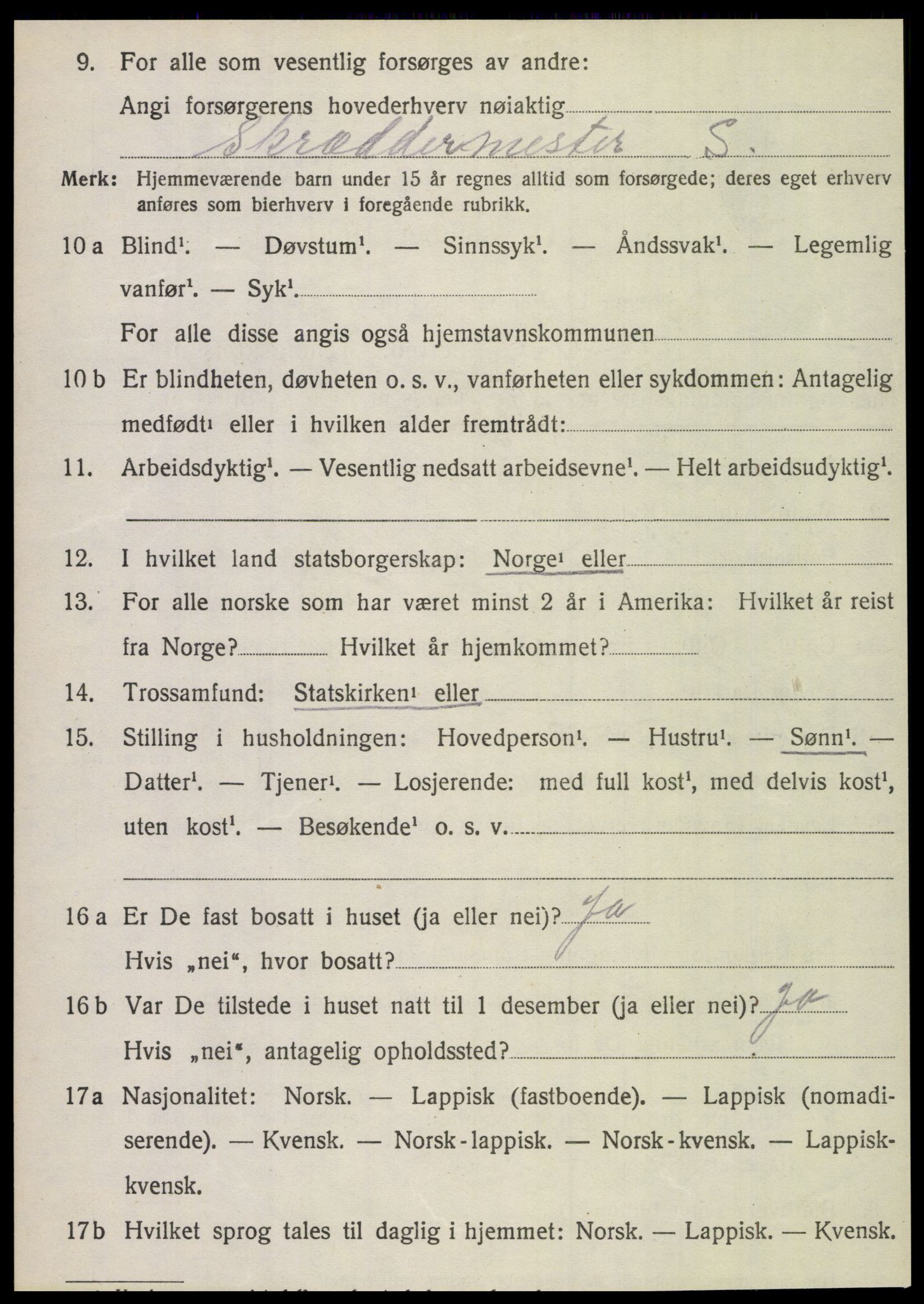 SAT, 1920 census for Fauske, 1920, p. 10809