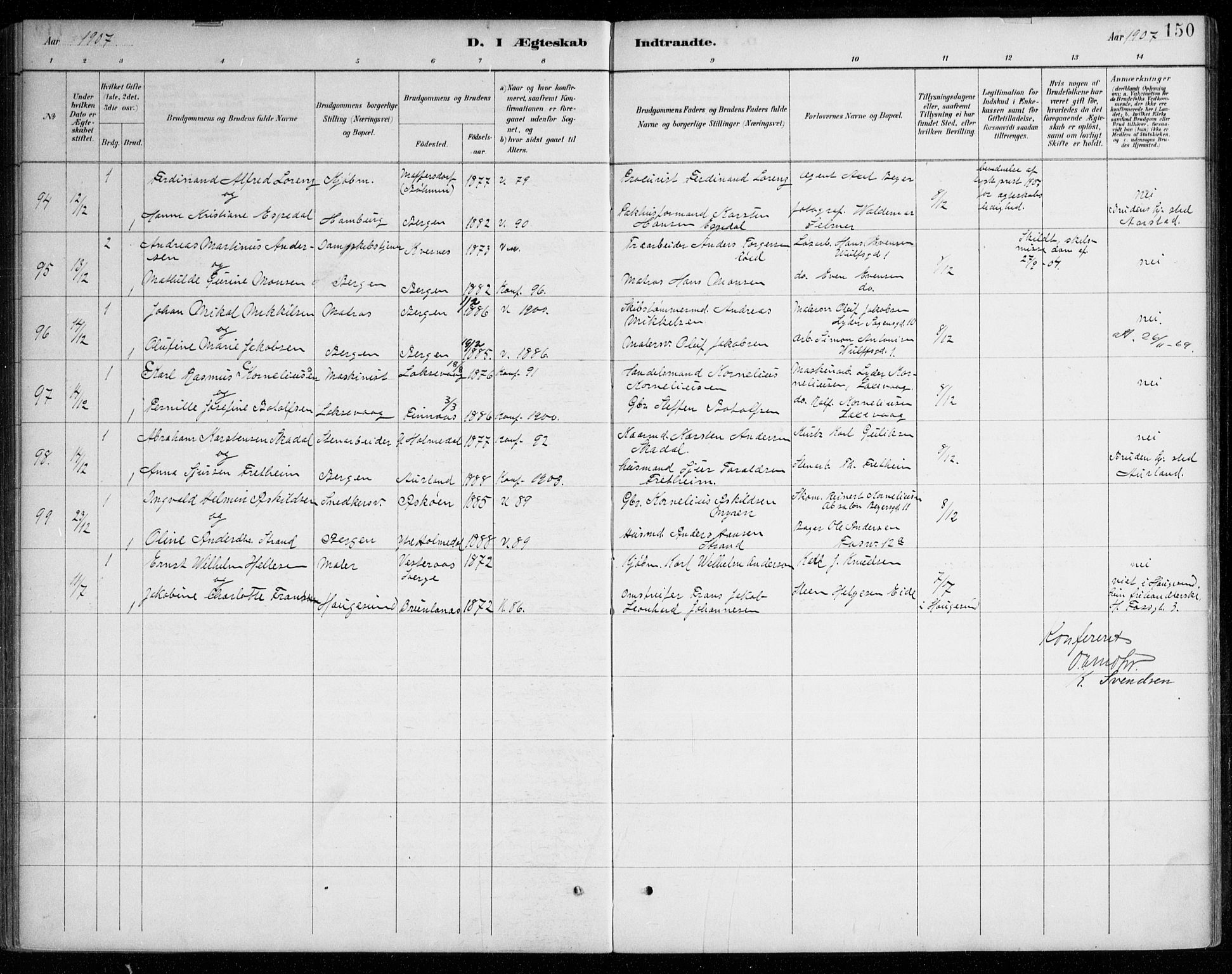 Johanneskirken sokneprestembete, AV/SAB-A-76001/H/Haa/L0012: Parish register (official) no. D 1, 1885-1912, p. 150