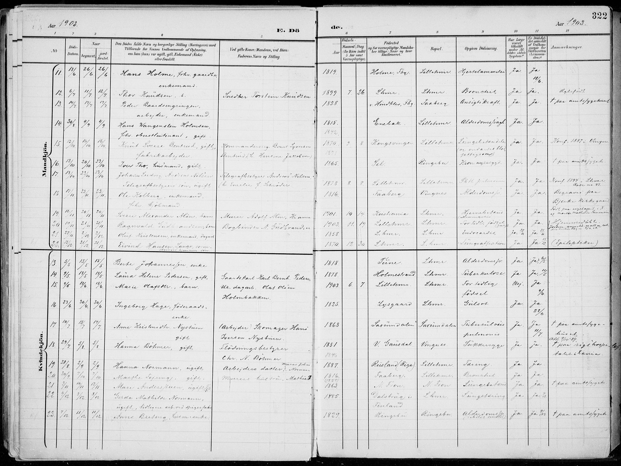 Lillehammer prestekontor, SAH/PREST-088/H/Ha/Haa/L0001: Parish register (official) no. 1, 1901-1916, p. 322