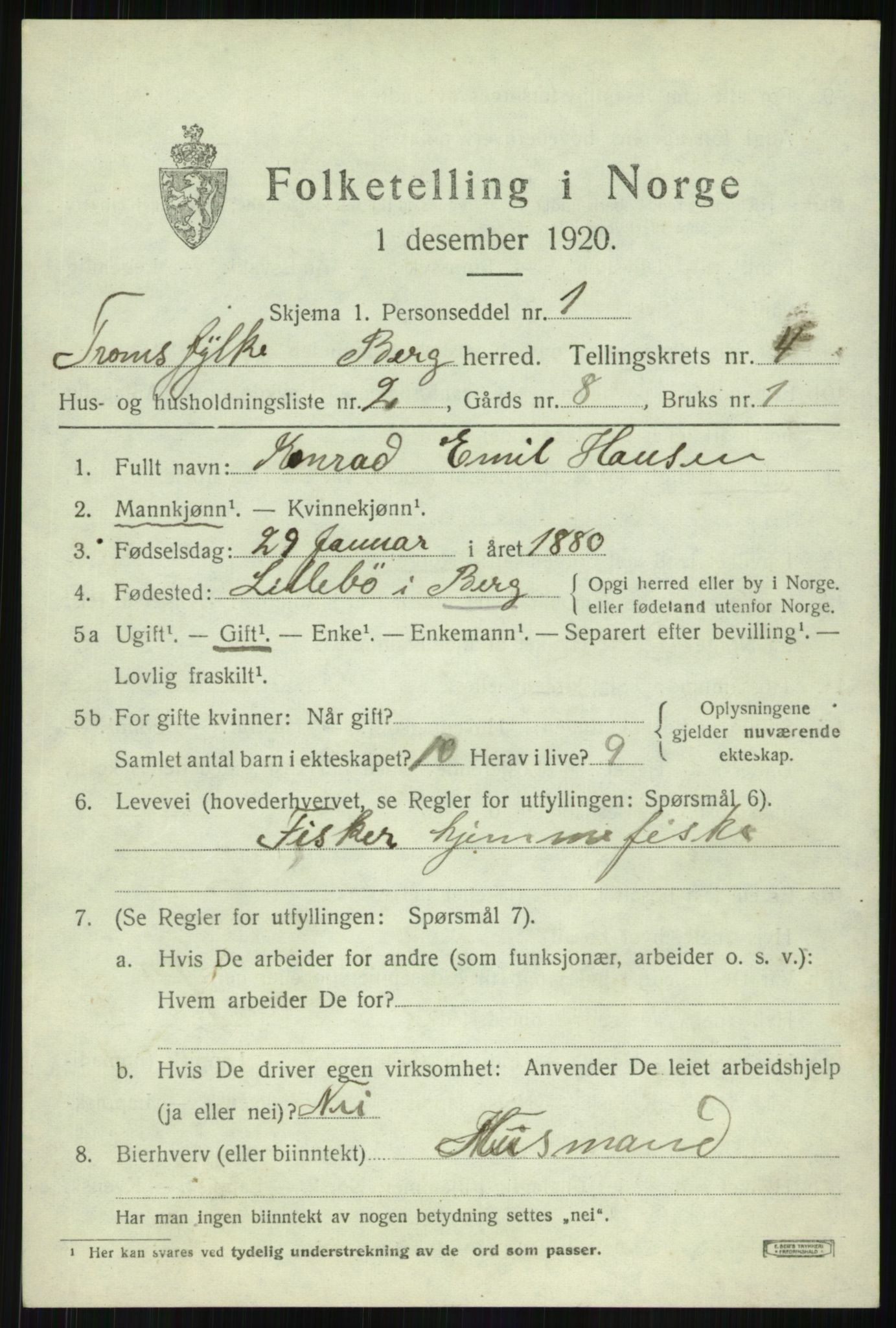 SATØ, 1920 census for Berg, 1920, p. 1531