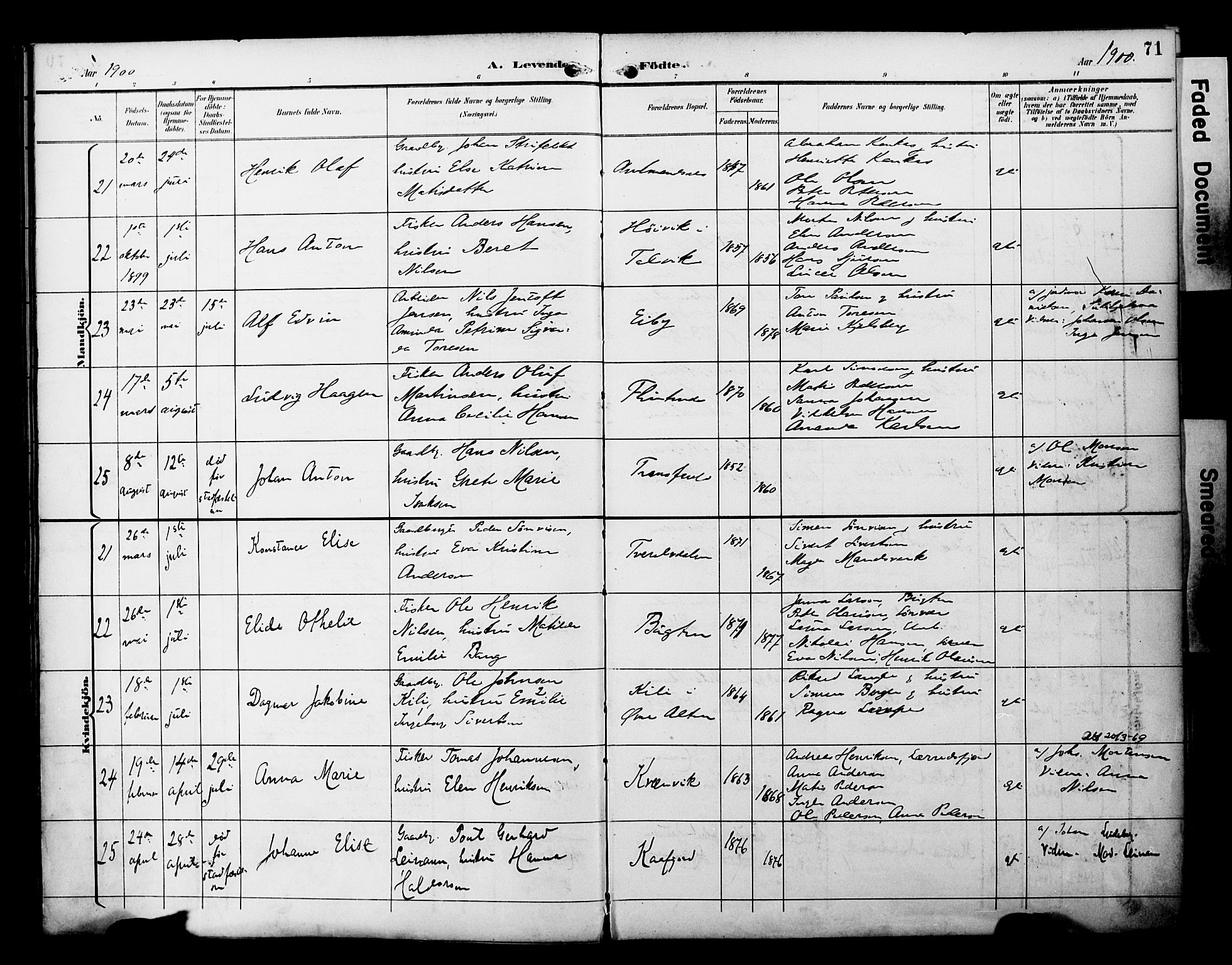 Alta sokneprestkontor, SATØ/S-1338/H/Ha/L0003.kirke: Parish register (official) no. 3, 1892-1904, p. 71